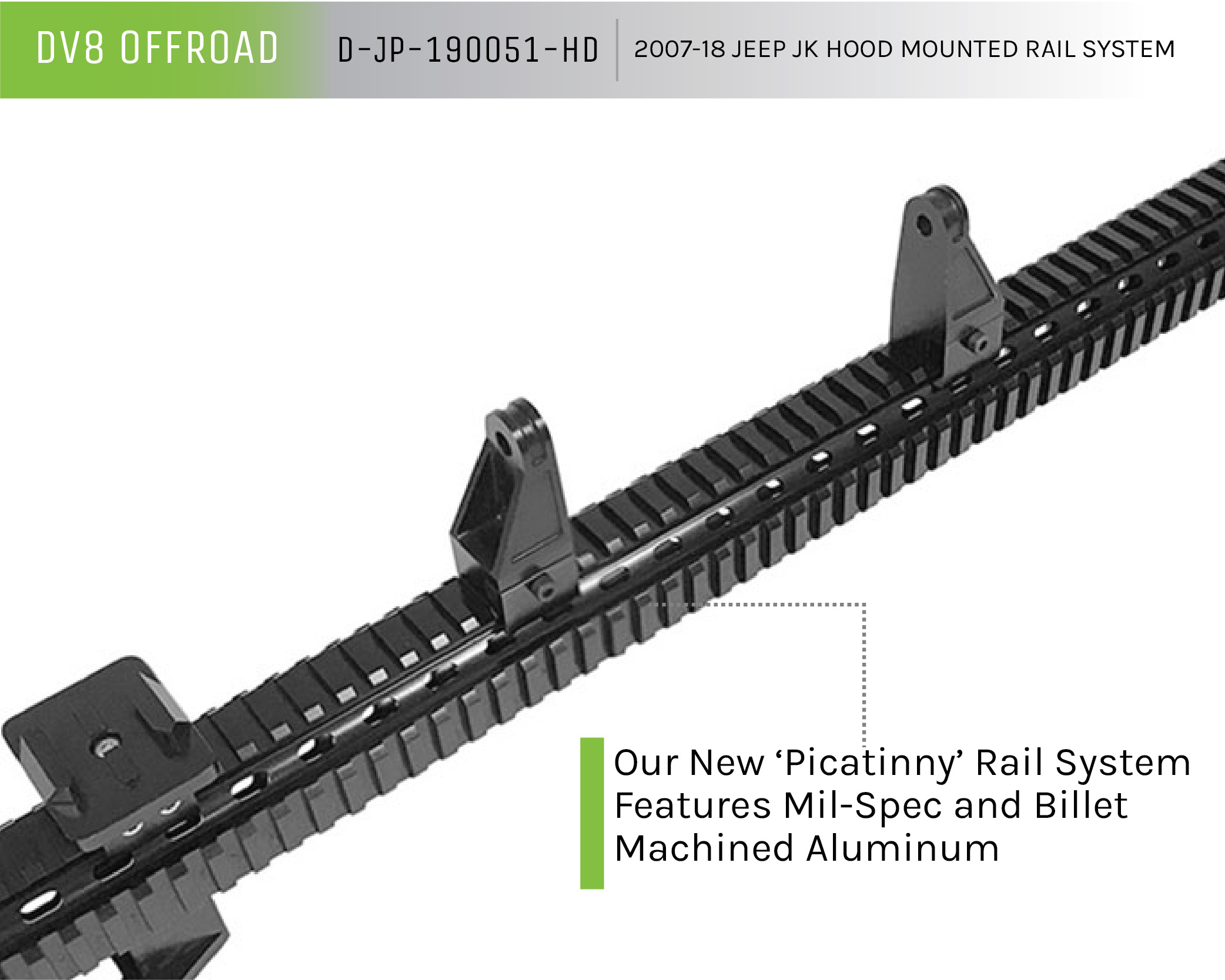 DV8 Offroad Picatinny Hood Mounted Rail System D-JP-190051-HD