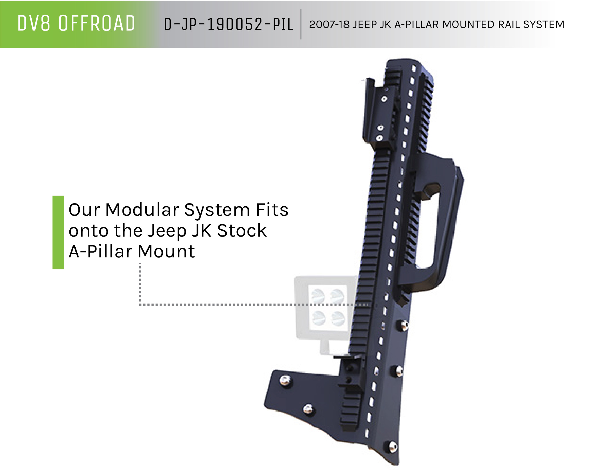 DV8 Offroad Picatinny A-Pillar Mounted Rail System D-JP-190052-PIL