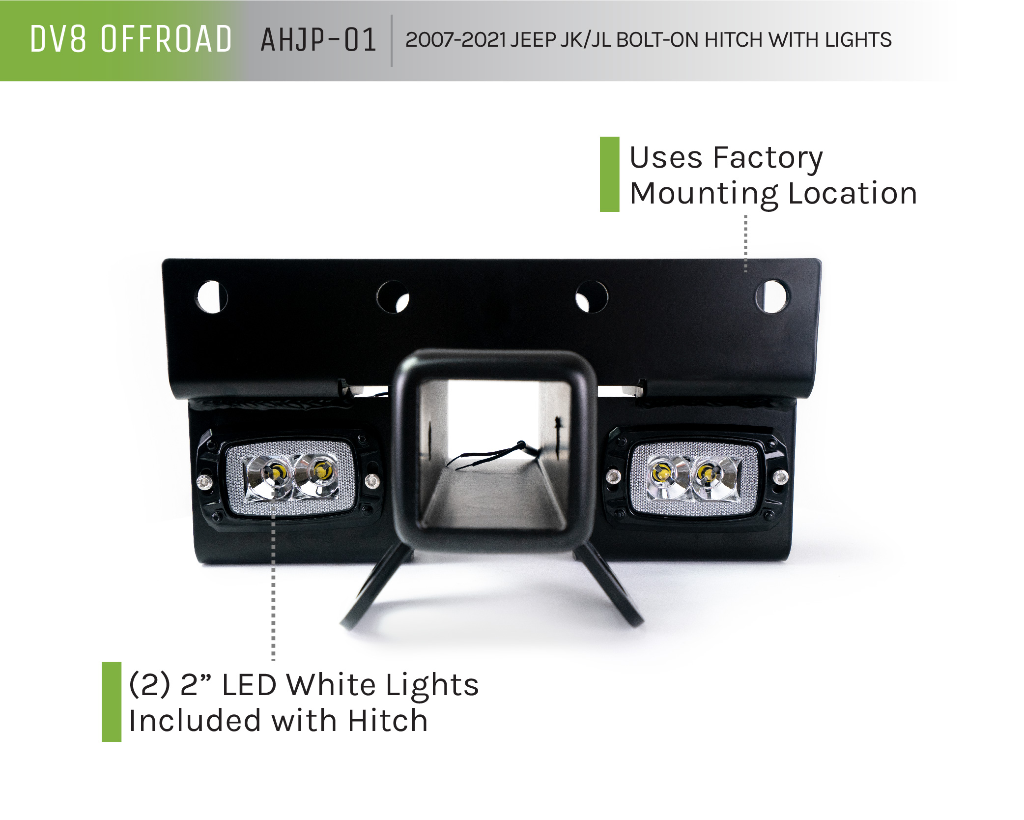 DV8 Offroad AHJP-02 07-22 JEEP WRANGLER JK/JL BOLT ON HITCH WITH CUBE LIGHTS AHJP-01