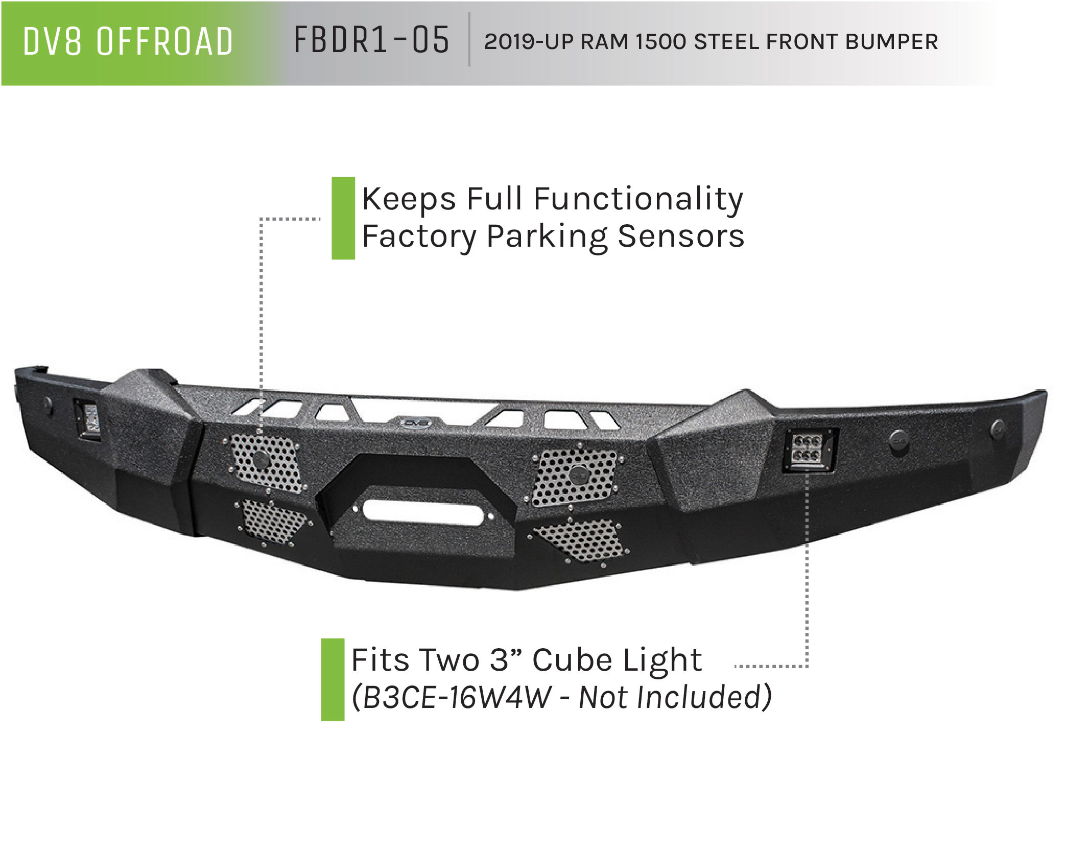 DV8 Offroad Truck Front Full Size Bumper FBDR1-05