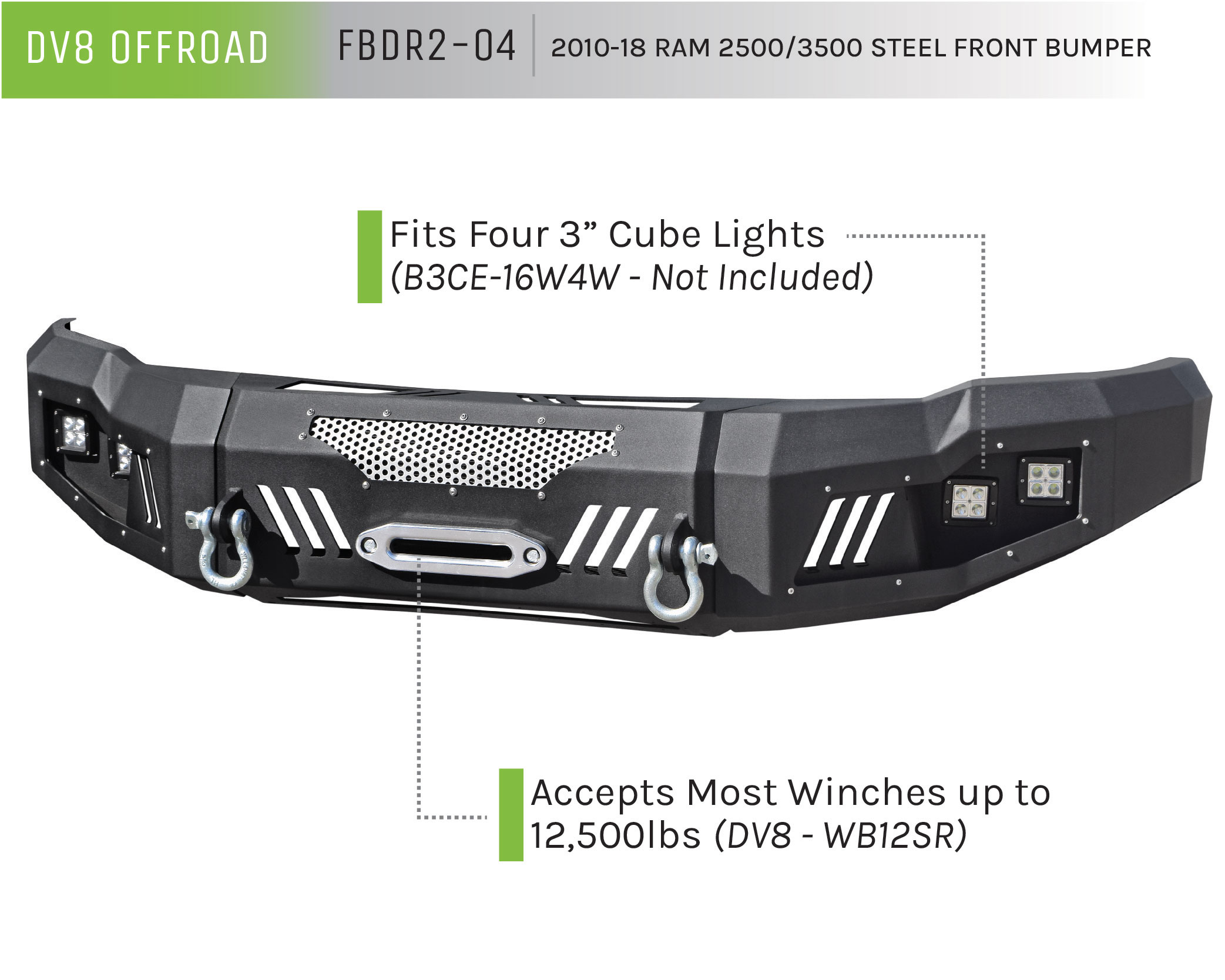 DV8 Offroad Truck Front Full Size Bumper FBDR2-04
