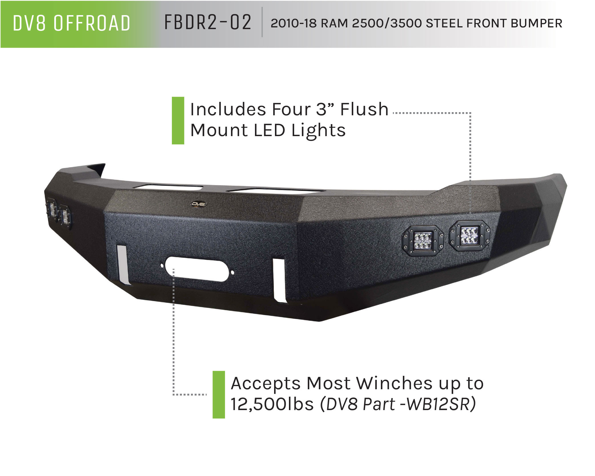 DV8 Offroad Truck Front Full Size Bumper FBDR2-02