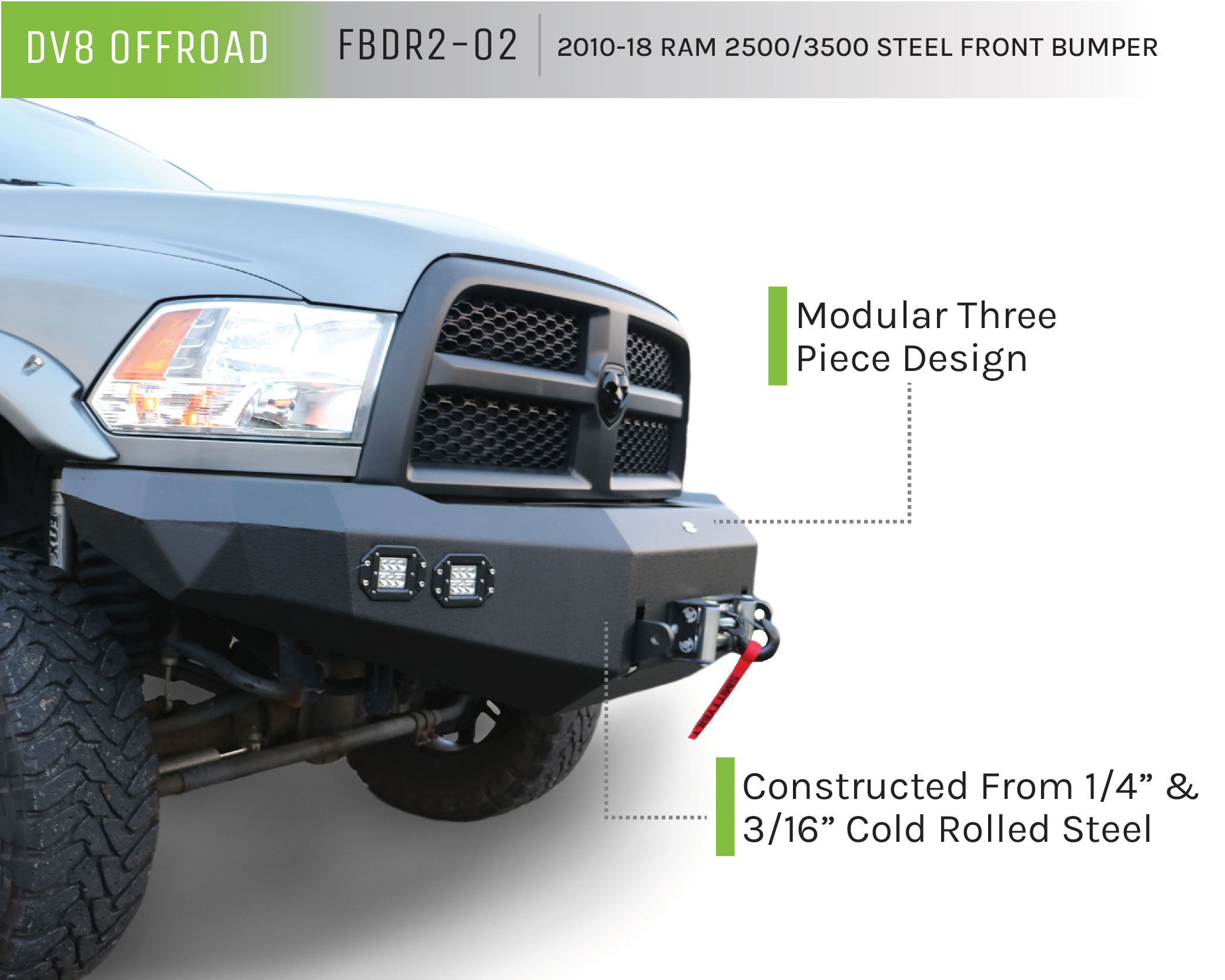 DV8 Offroad Truck Front Full Size Bumper FBDR2-02
