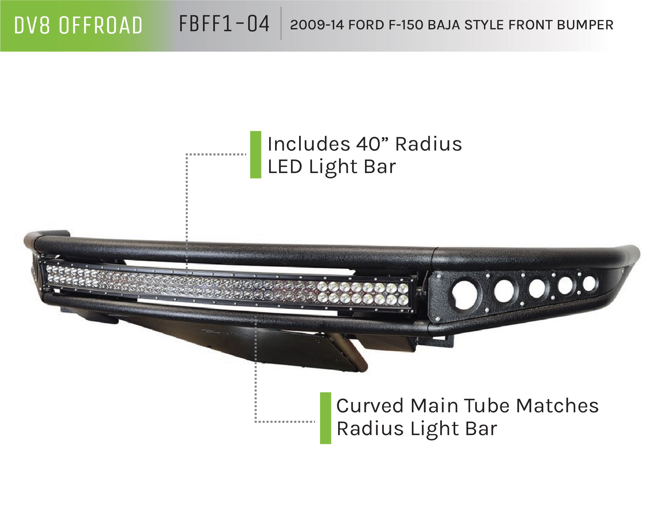 DV8 Offroad Truck Front Full Size Bumper; Baja Style FBFF1-04