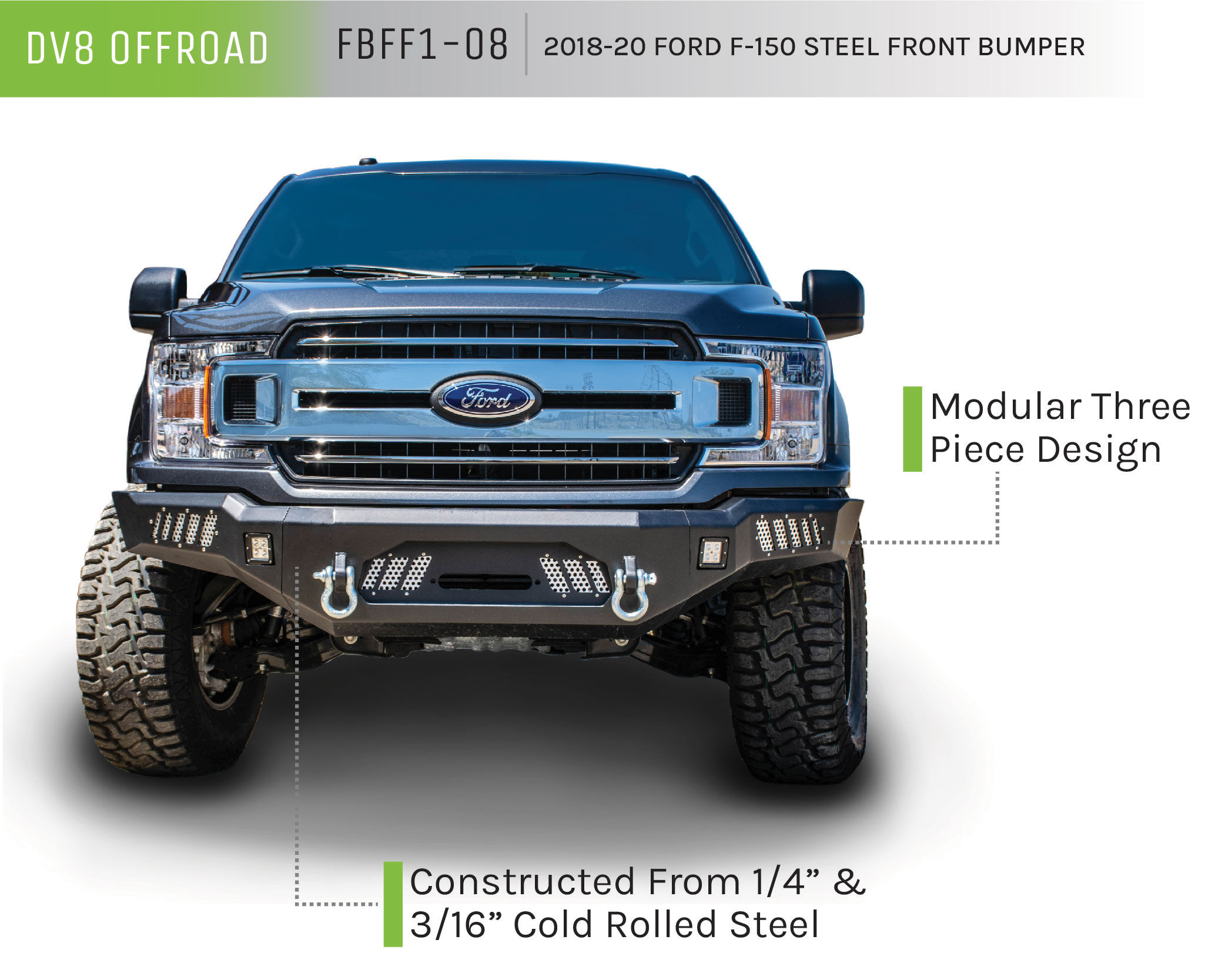 DV8 Offroad Truck Front Full Size Bumper FBFF1-08