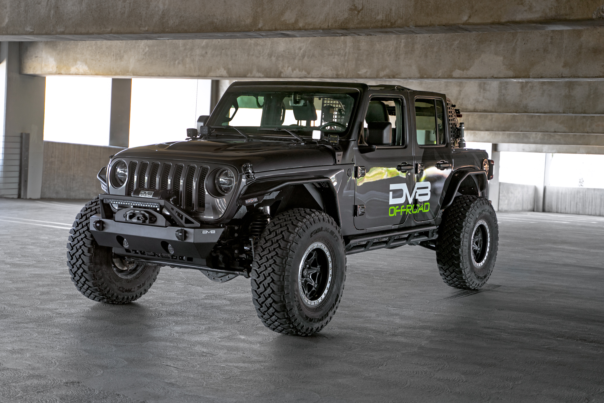 DV8 Offroad FS-25 Stubby Front Bumper with Plated Bull Bar FBJL-06