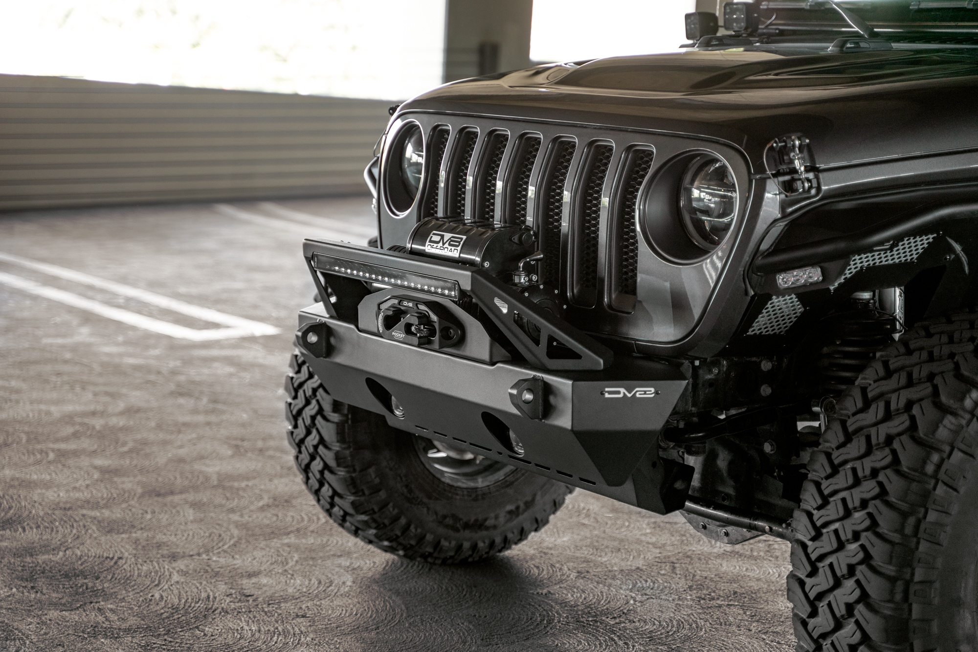 DV8 Offroad FS-25 Stubby Front Bumper with Plated Bull Bar FBJL-06