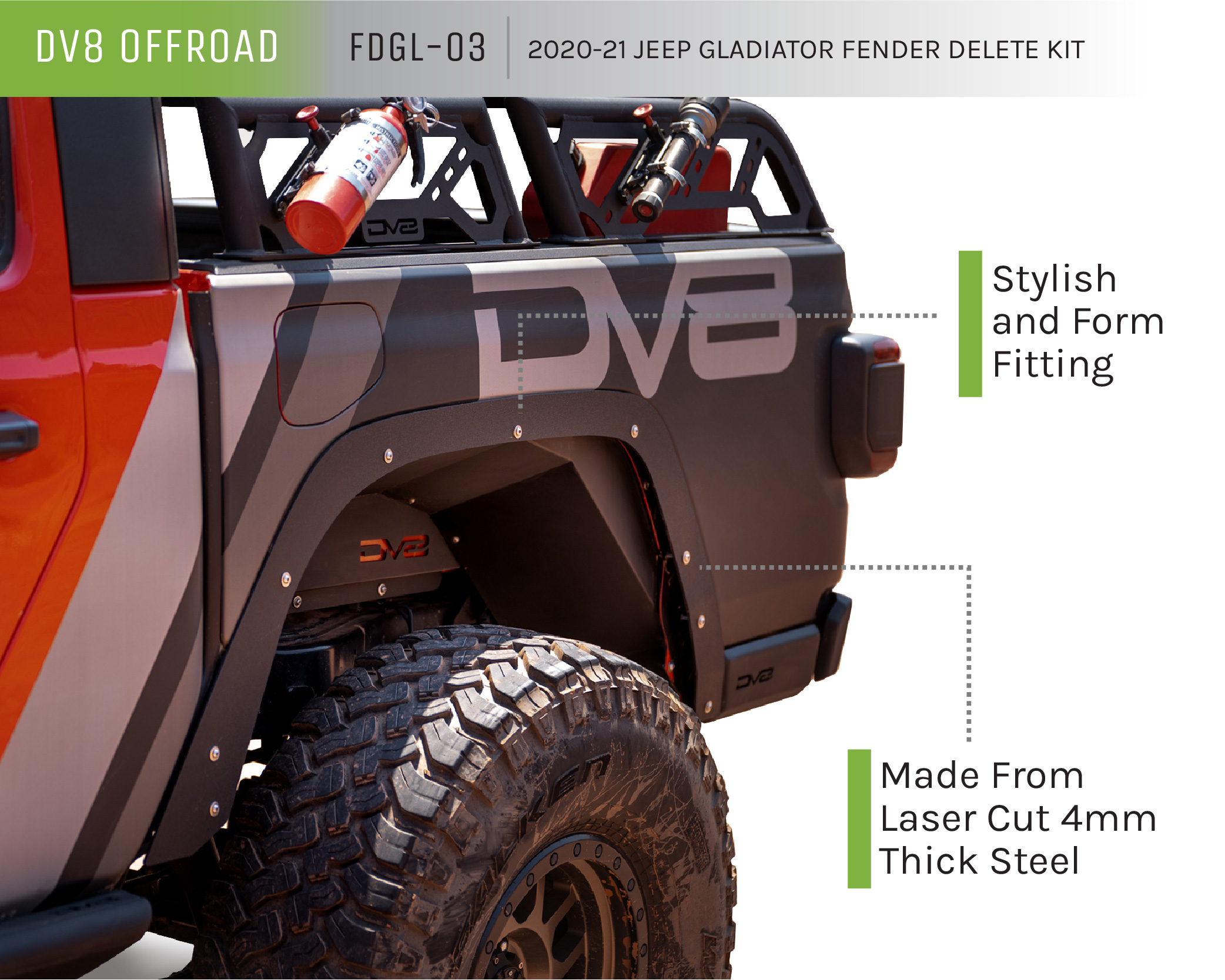 DV8 Offroad FDGL-03 20-22 JEEP GLADIATOR JT FENDER DELETE SET FRONT AND REAR FDGL-03