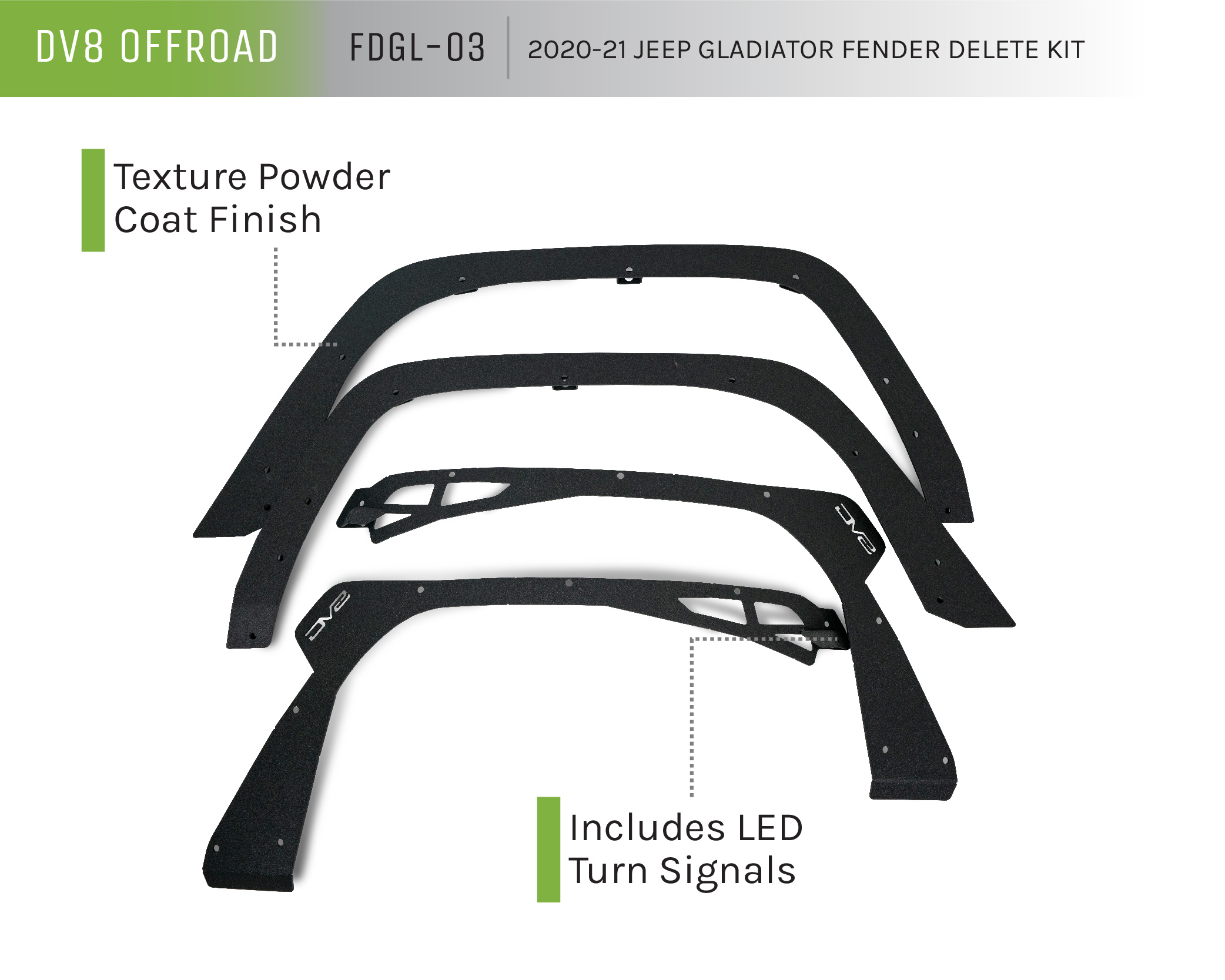 DV8 Offroad FDGL-03 20-22 JEEP GLADIATOR JT FENDER DELETE SET FRONT AND REAR FDGL-03