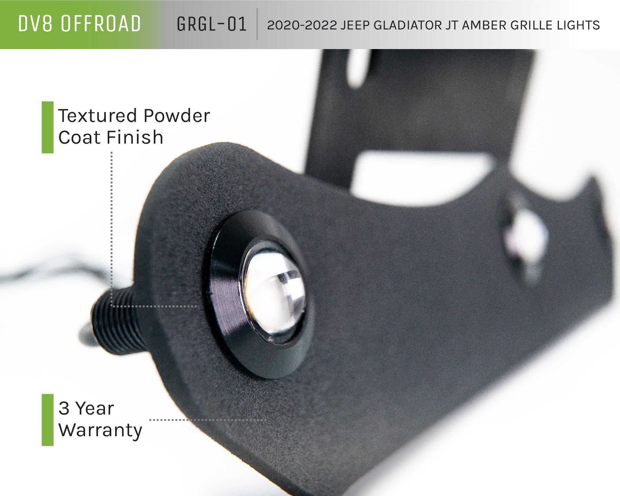 DV8 Offroad GRGL-01 20-22 JEEP GLADIATOR JT FRONT GRILL AMBER ACCENT LIGHTS GRGL-01