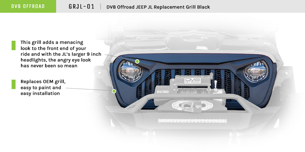 DV8 Offroad Replacement Grill; Black GRJL-01
