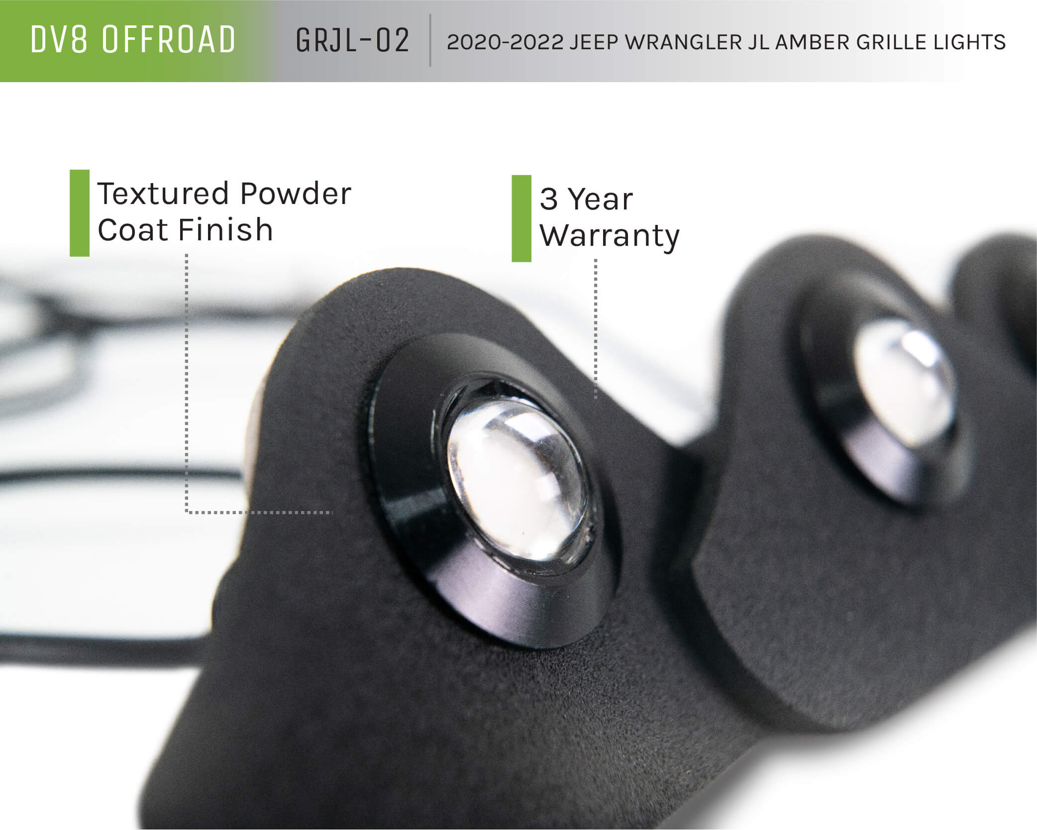 DV8 Offroad GRJL-02 18-22 JEEP WRANGLER JL FRONT GRILL AMBER ACCENT LIGHTS GRJL-02