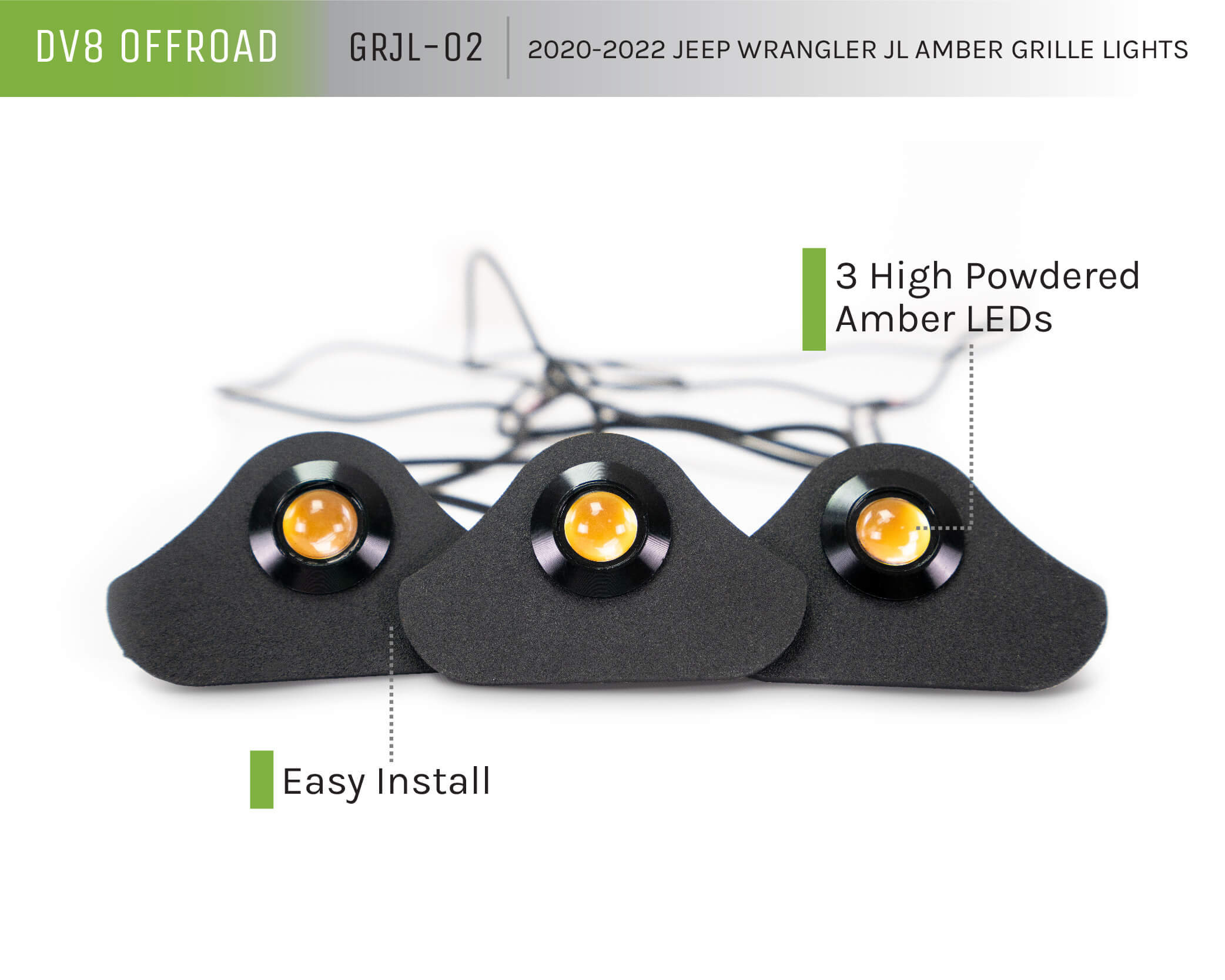 DV8 Offroad GRJL-02 18-22 JEEP WRANGLER JL FRONT GRILL AMBER ACCENT LIGHTS GRJL-02