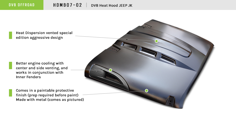 DV8 Offroad Hood; Heat Dispersion HDMB07-02