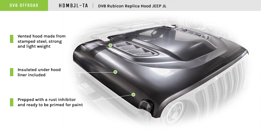 DV8 Offroad Hood; Rubicon Replica HDMBJL-TA