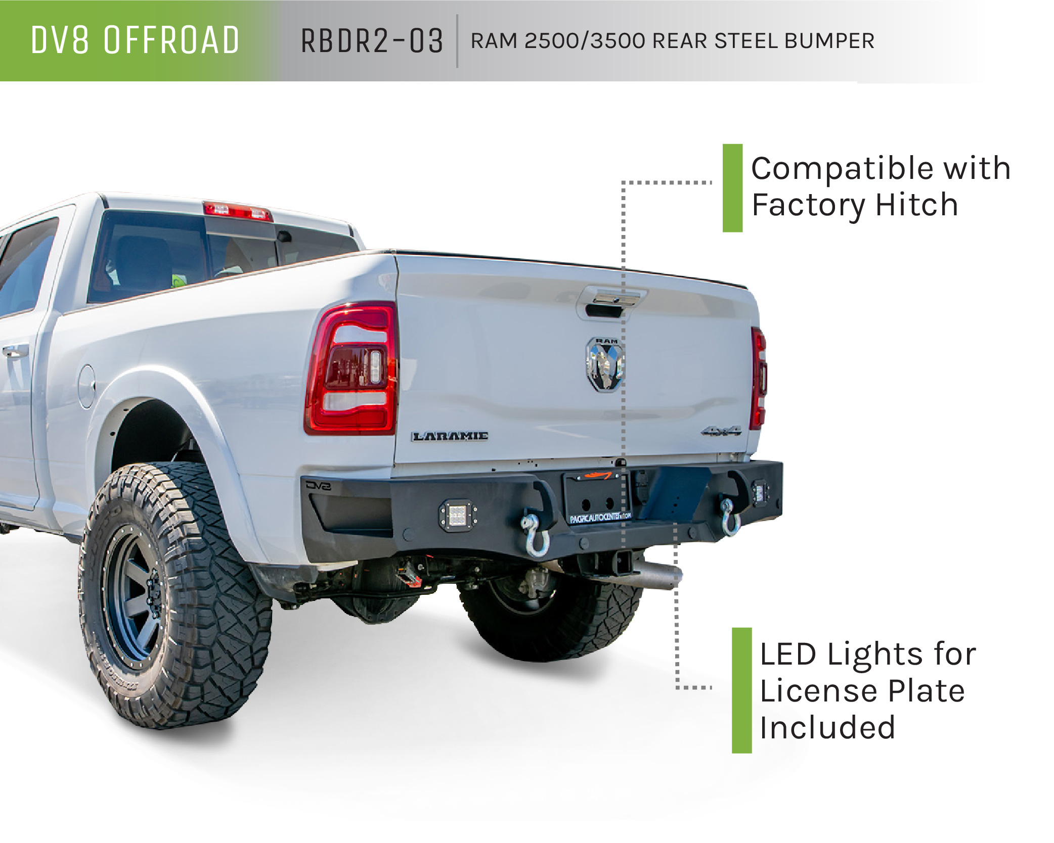 DV8 Offroad RBDR2-03 10-21 RAM 2500/3500 REAR BUMPER WITH CORNER FOOTSTEPS AND LED LIGHTS RBDR2-03