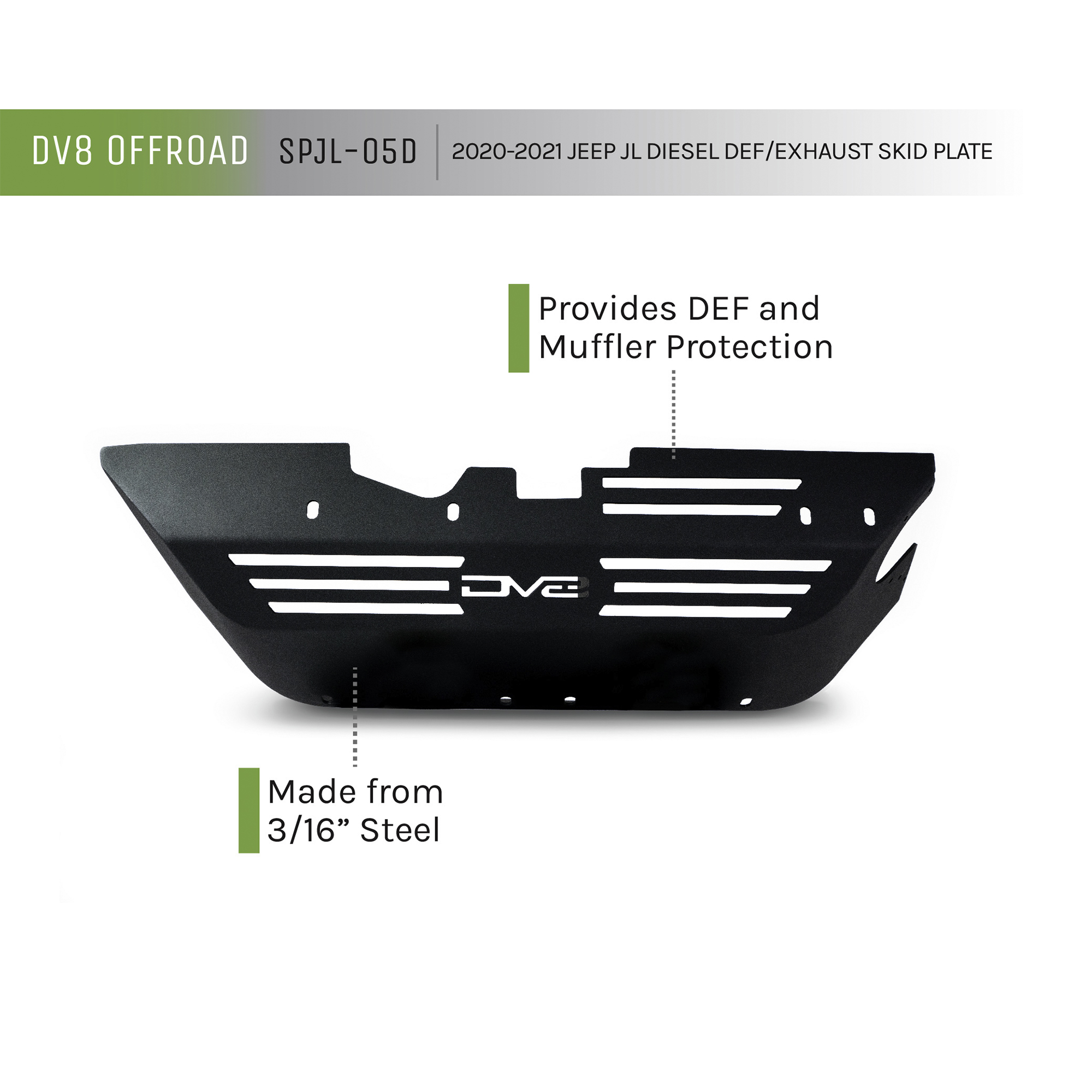 DV8 Offroad SPJL-05D 20-22 JEEP WRANGLER JL DIESEL DEF TANK / EXHAUST MUFFLER SKID PLATE SPJL-05D