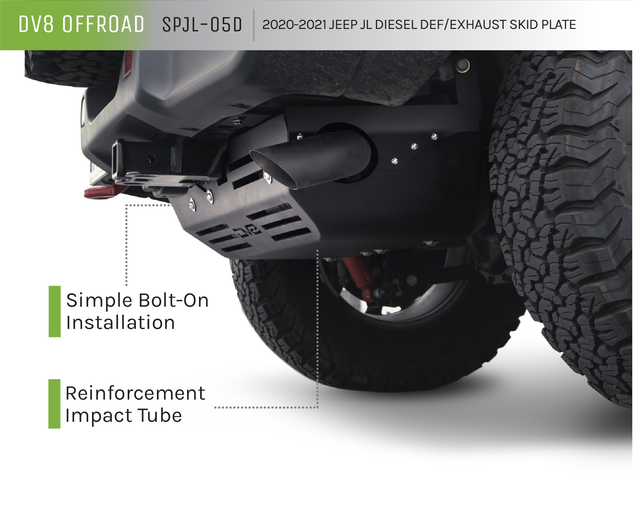DV8 Offroad SPJL-05D 20-22 JEEP WRANGLER JL DIESEL DEF TANK / EXHAUST MUFFLER SKID PLATE SPJL-05D