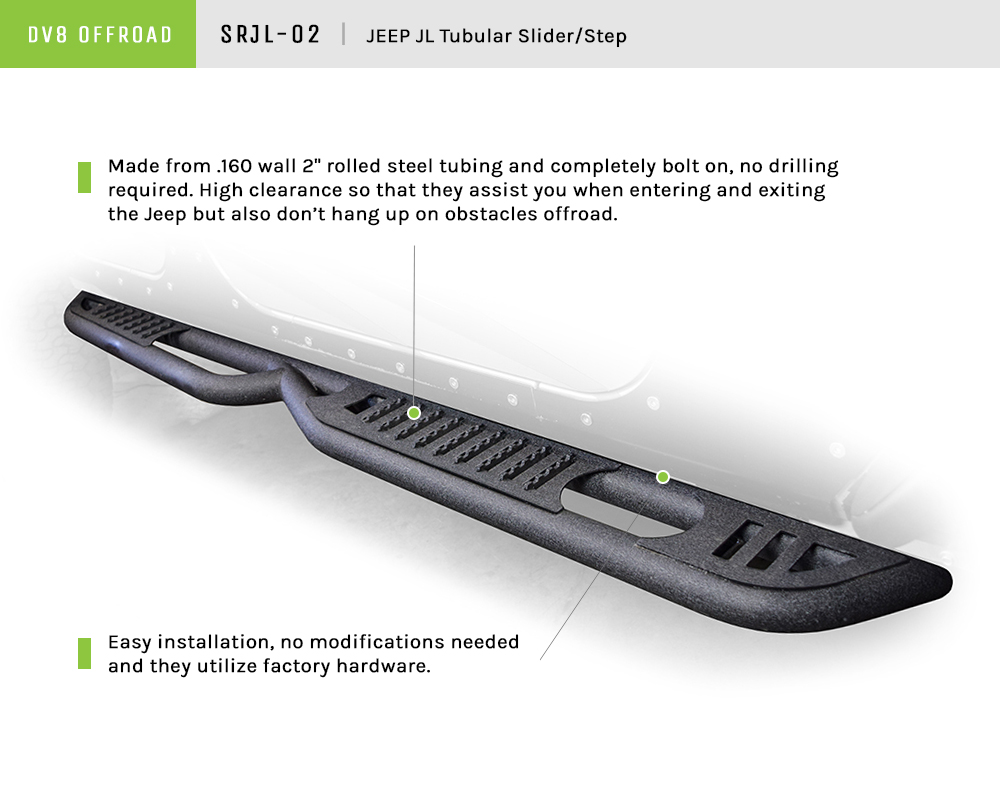 DV8 Offroad Boxed Rock Slider with Step SRJL-02