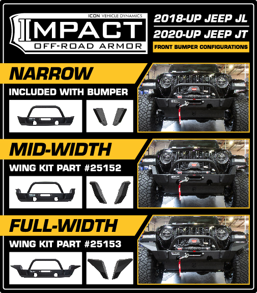 ICON Impact Series Offroad Armor 18-UP JEEP JL / 20-UP JT FRONT IMPACT FULL WIDTH WINGS 25153