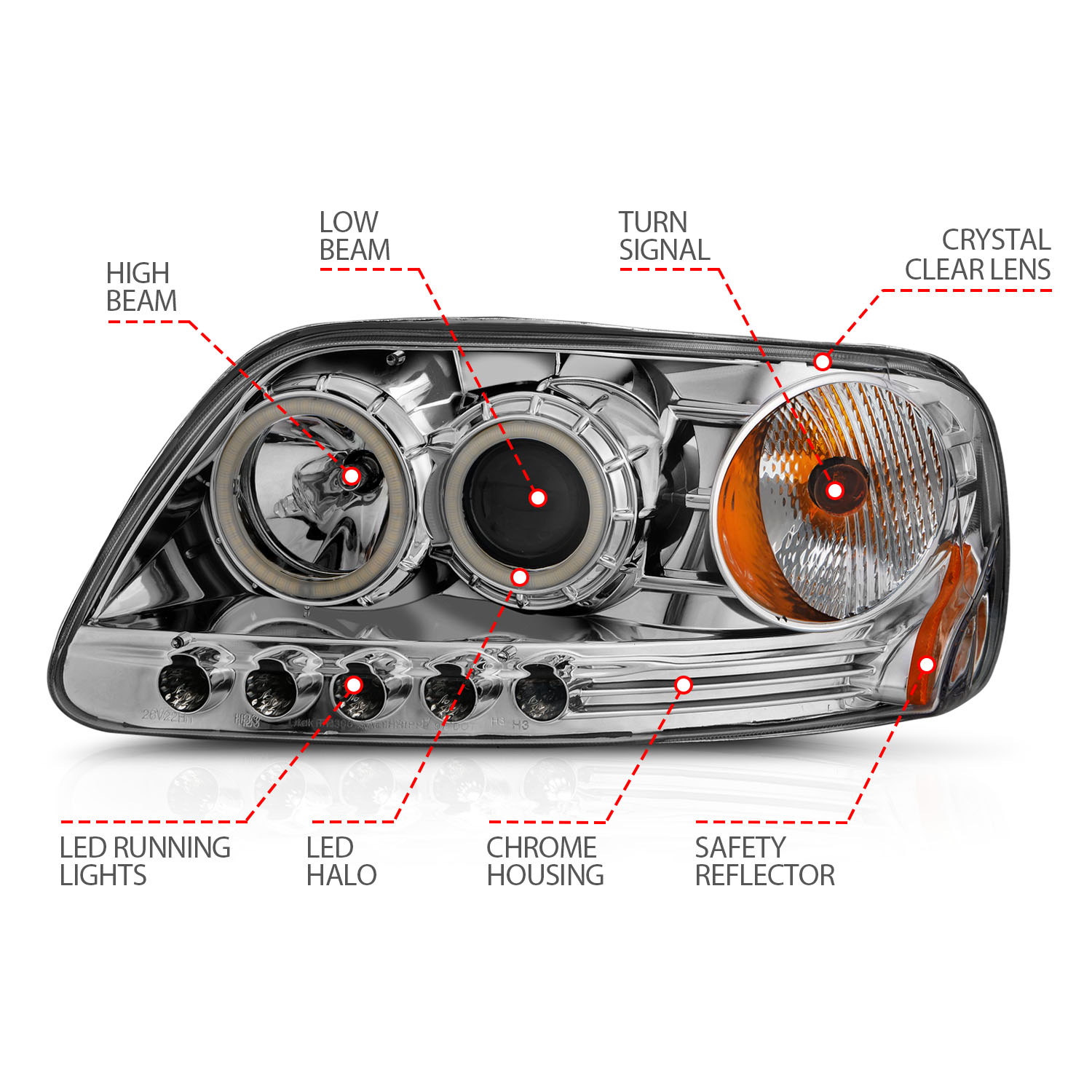 ANZO USA Projector Headlight Set w/Halo 111054