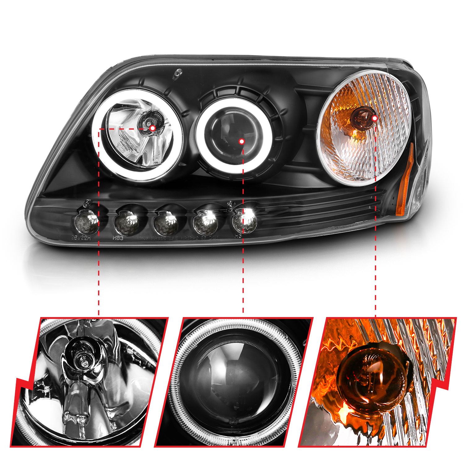 ANZO USA Projector Headlight Set w/Halo 111097