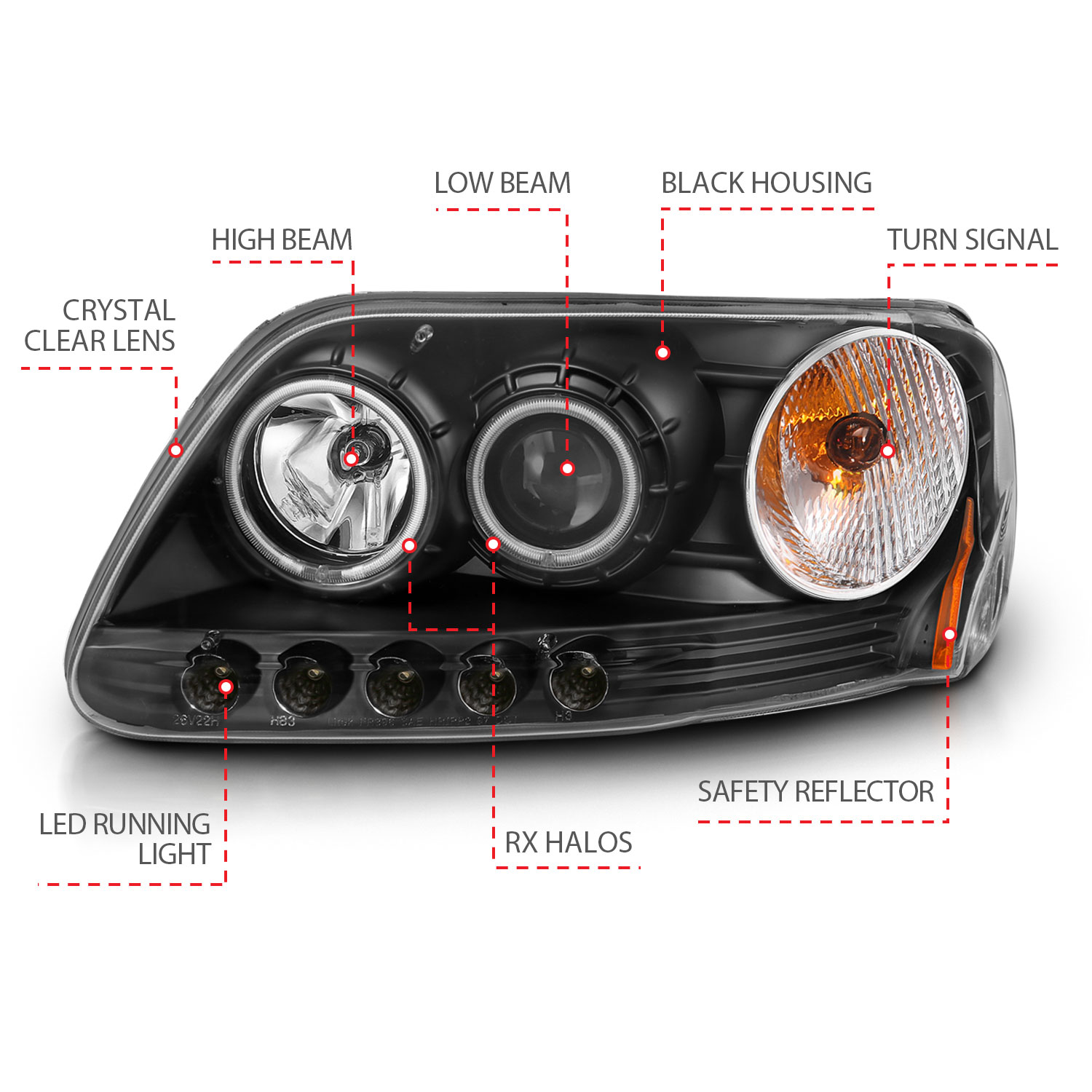 ANZO USA Projector Headlight Set w/Halo 111097