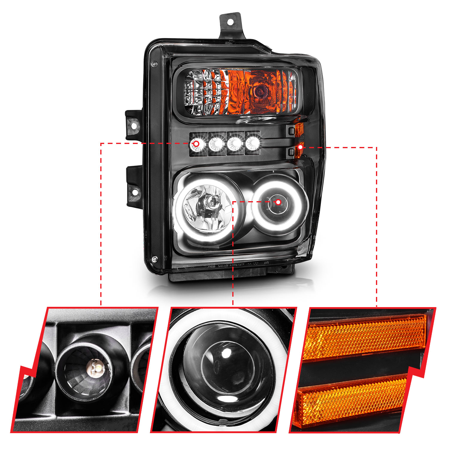 ANZO USA Projector Headlight Set w/Halo 111168