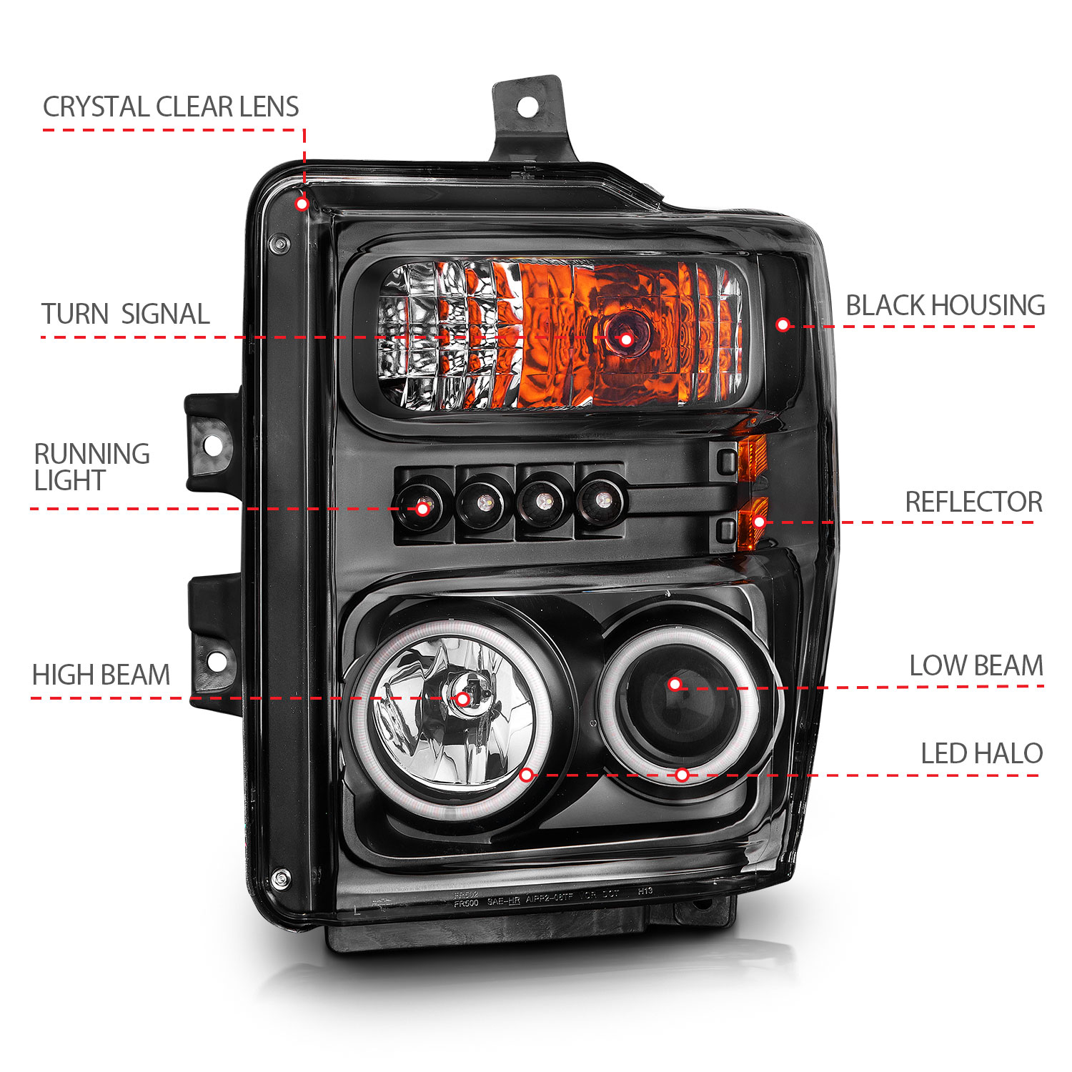 ANZO USA Projector Headlight Set w/Halo 111168