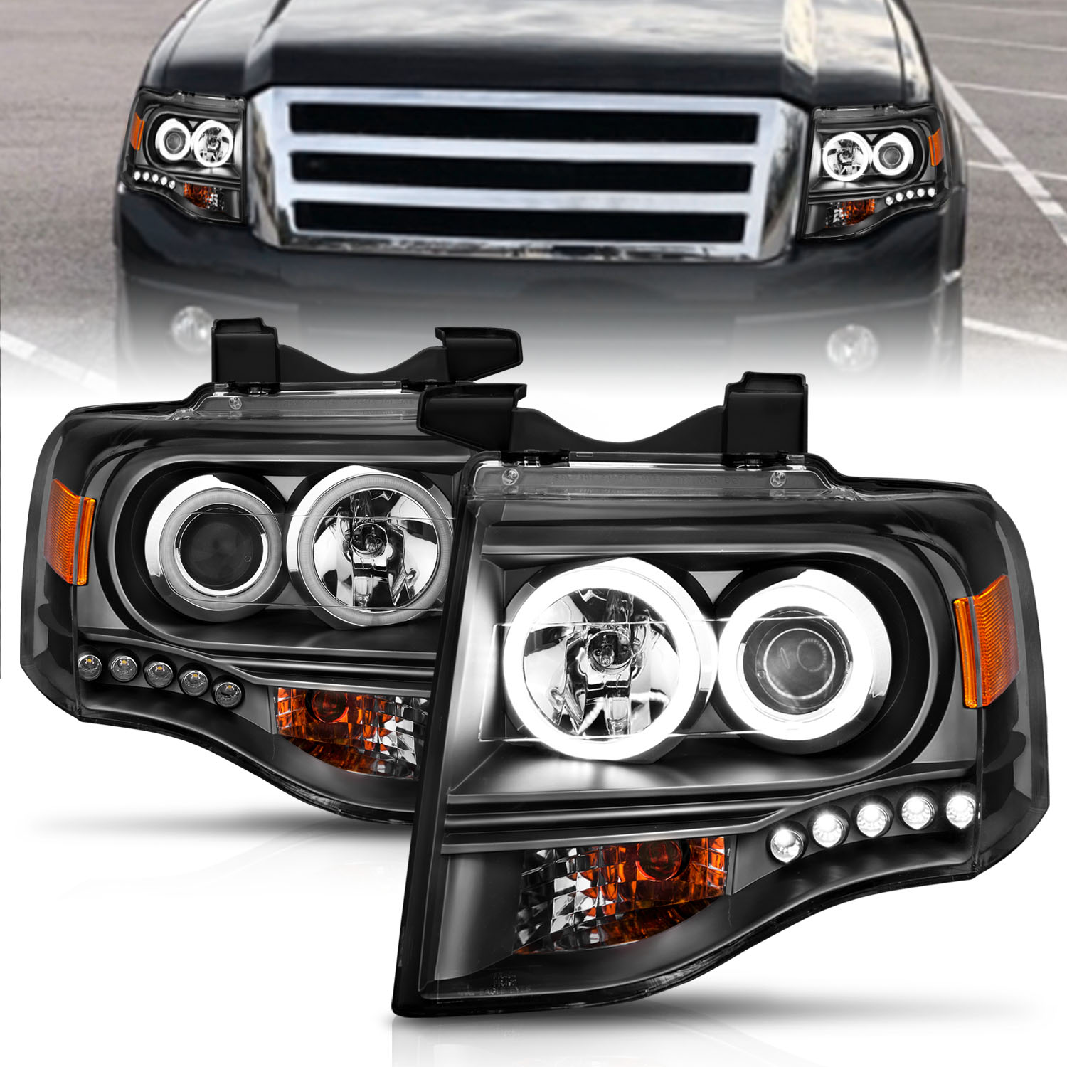 ANZO USA Projector Headlight Set w/Halo 111113