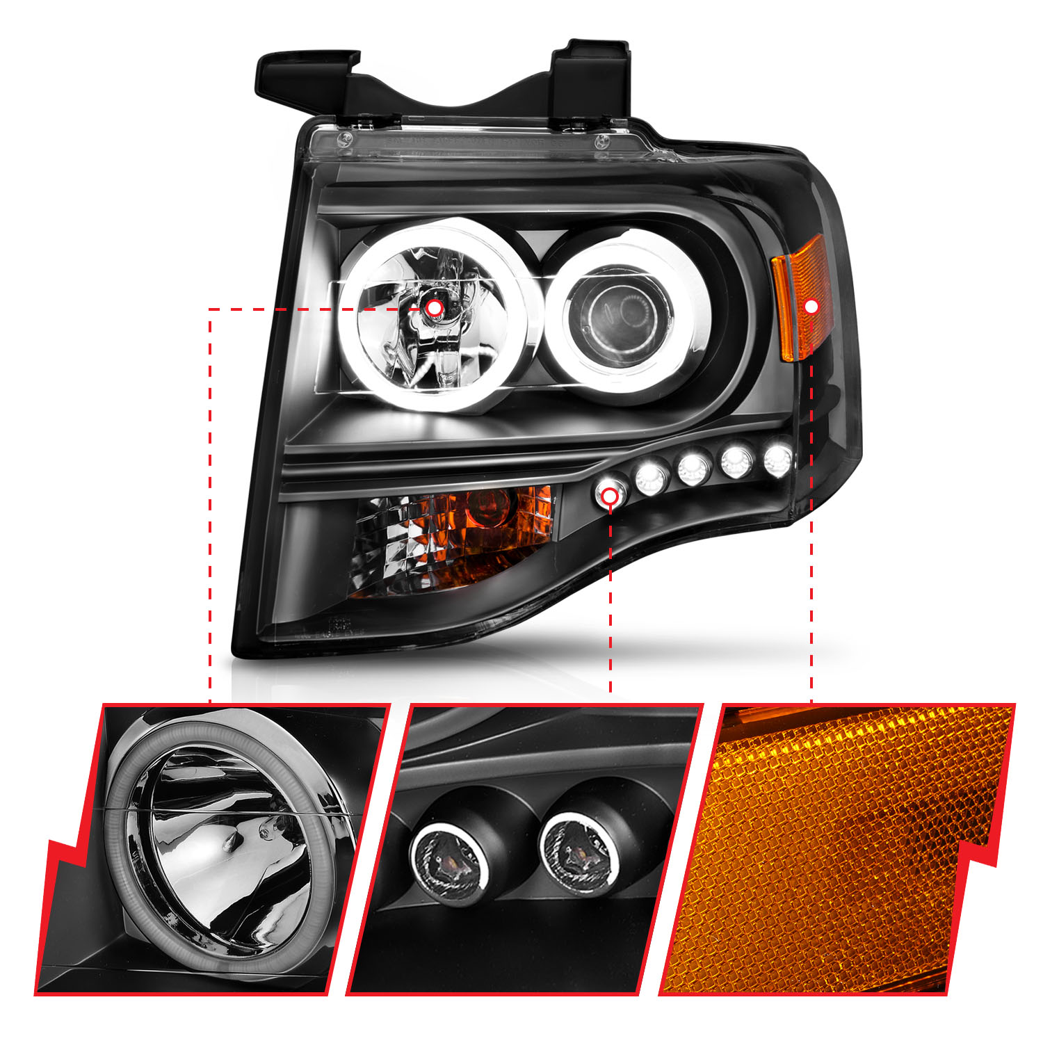 ANZO USA Projector Headlight Set w/Halo 111113