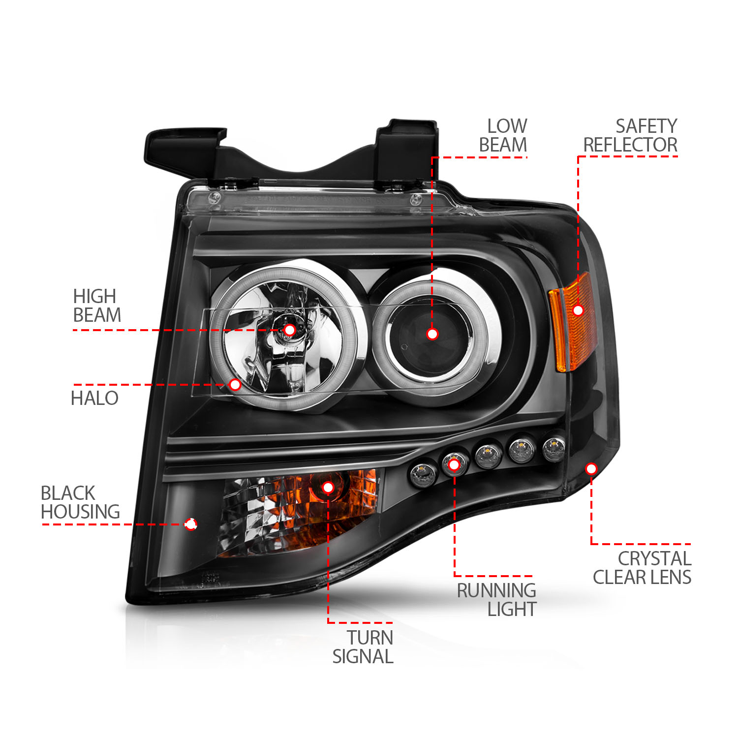 ANZO USA Projector Headlight Set w/Halo 111113