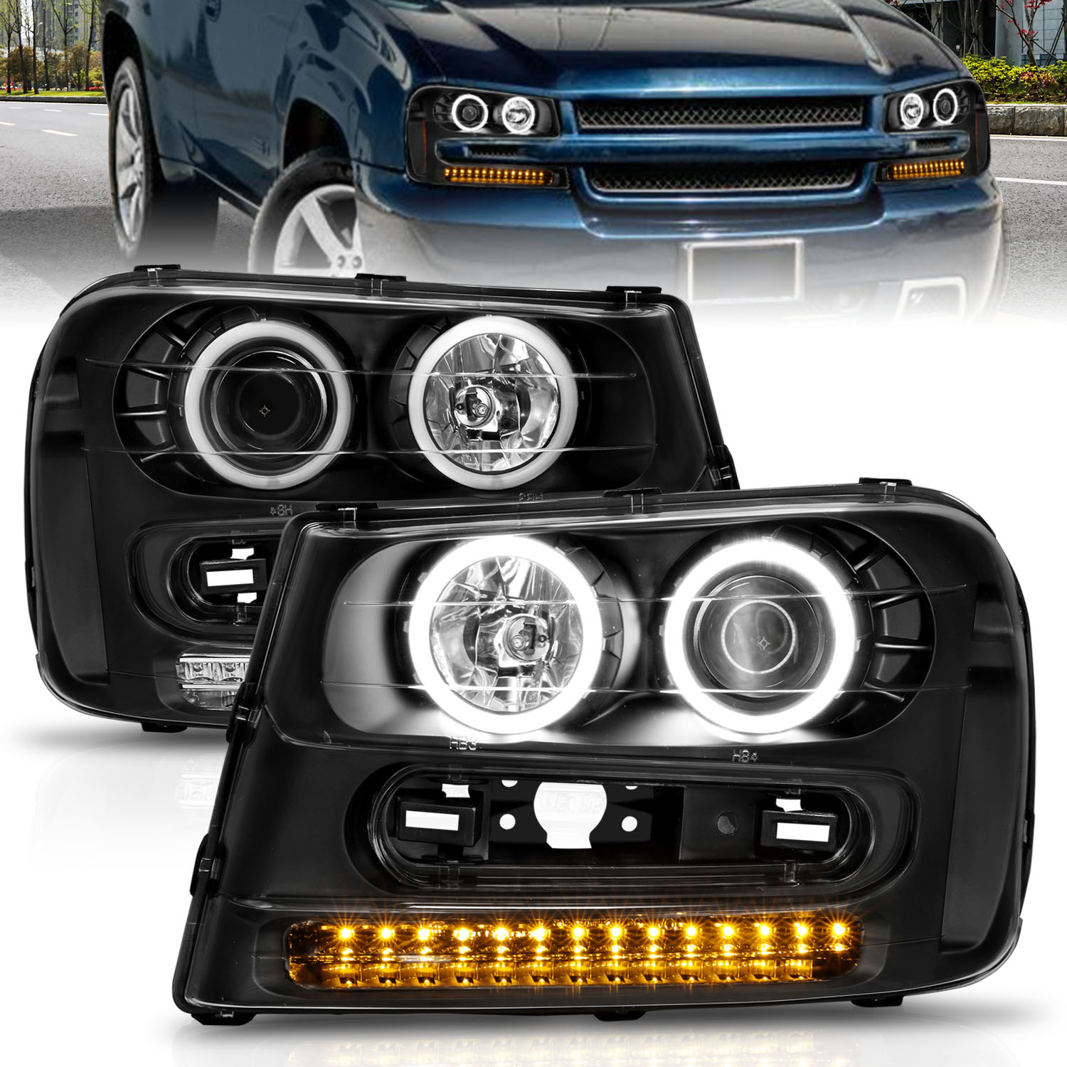 ANZO USA Projector Headlight Set w/Halo 111127