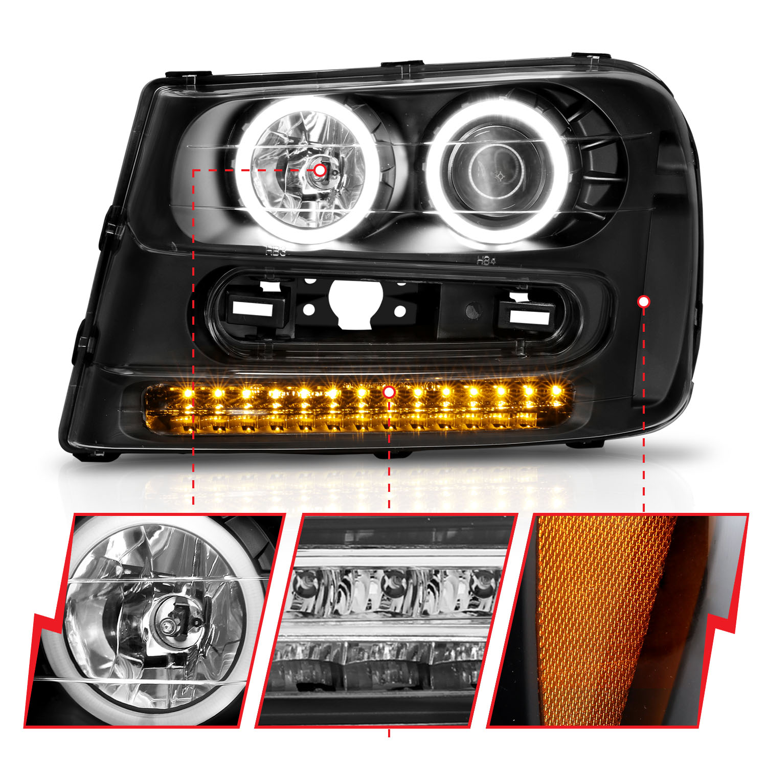 ANZO USA Projector Headlight Set w/Halo 111127