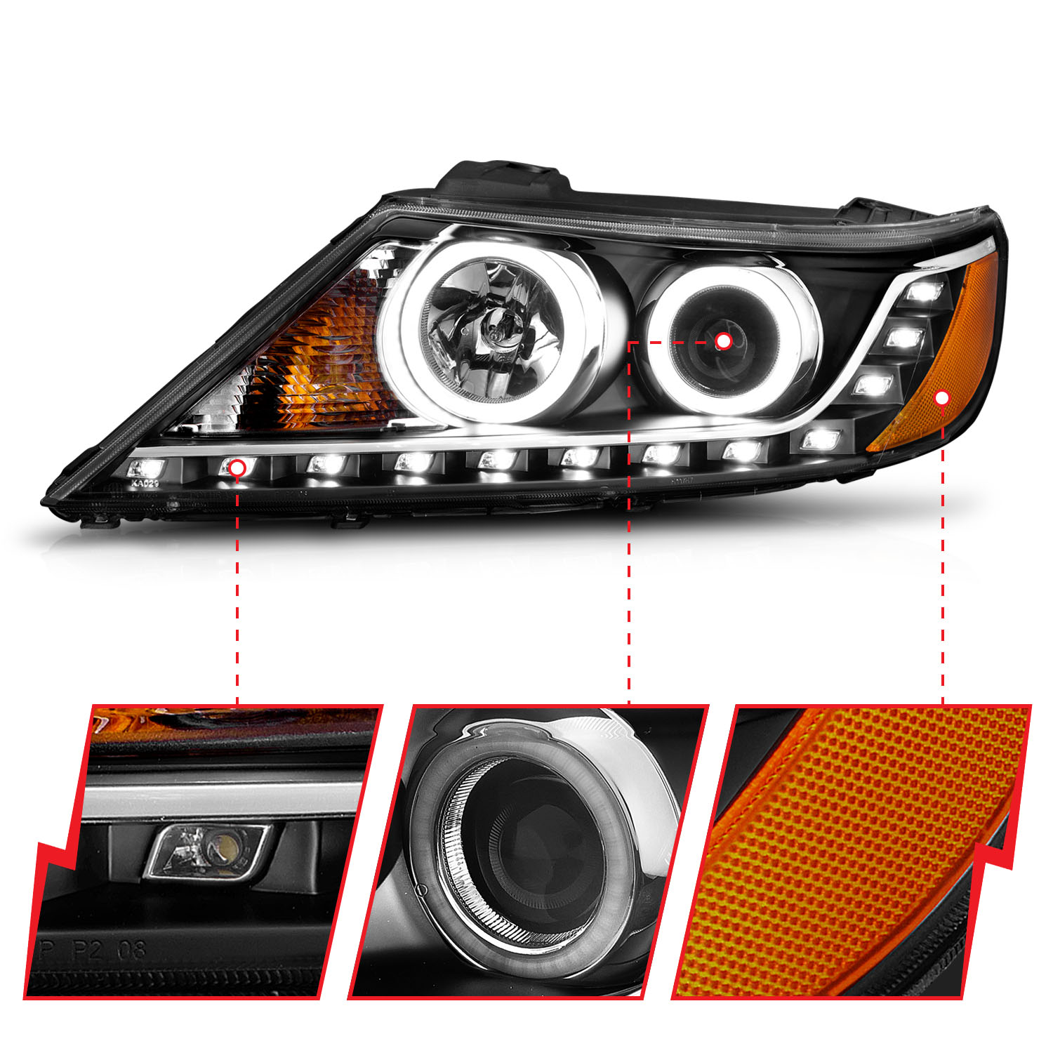 ANZO USA Projector Headlight Set w/Halo 111248