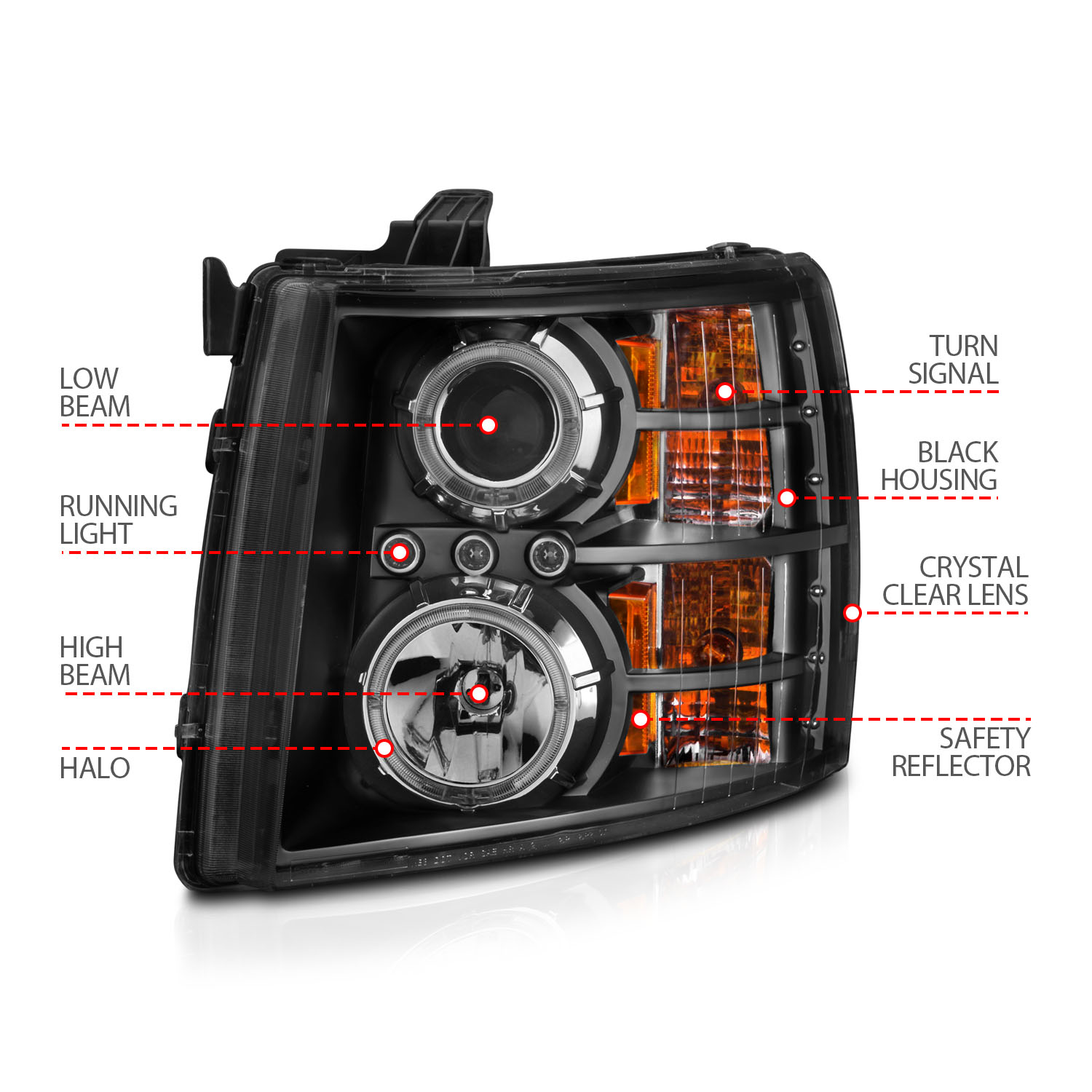 ANZO USA Projector Headlight Set w/Halo 111200