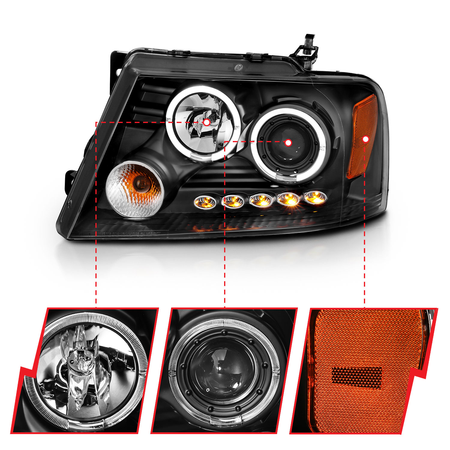 ANZO USA Projector Headlight Set w/Halo 111204