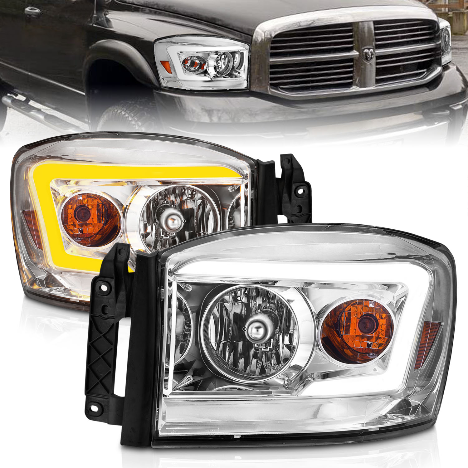 ANZO USA CRYSTAL HEADLIGHT W/ LIGHT BAR SWITCHBACK CHROME HOUSING CLEAR LENS 111527