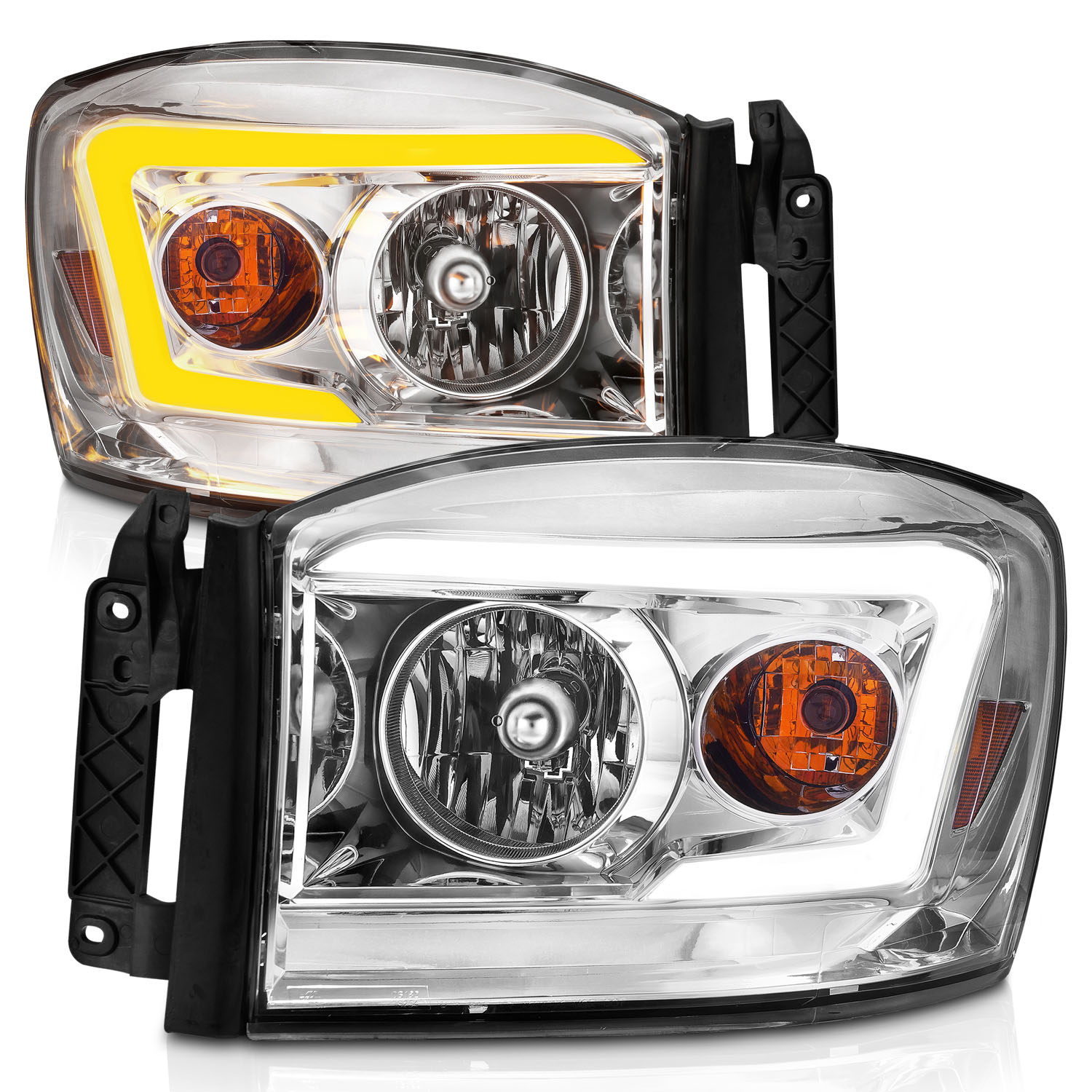 ANZO USA CRYSTAL HEADLIGHT W/ LIGHT BAR SWITCHBACK CHROME HOUSING CLEAR LENS 111527