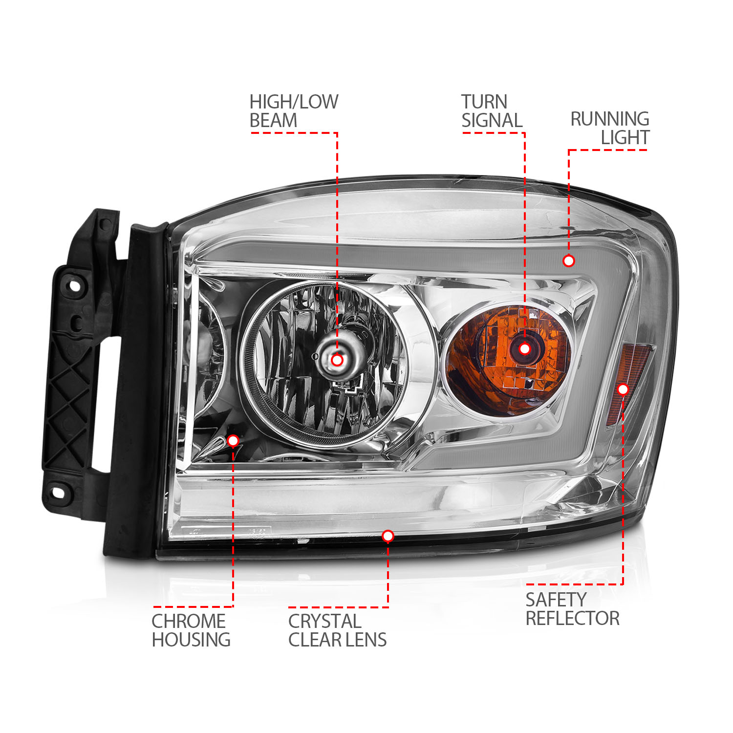 ANZO USA CRYSTAL HEADLIGHT W/ LIGHT BAR SWITCHBACK CHROME HOUSING CLEAR LENS 111527