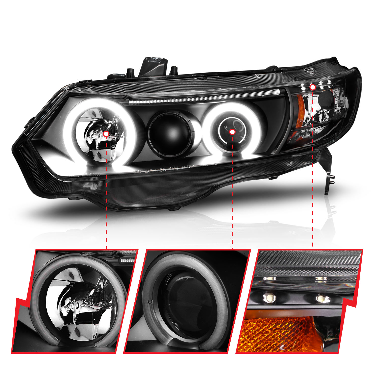 ANZO USA Projector Headlight Set w/Halo 121062
