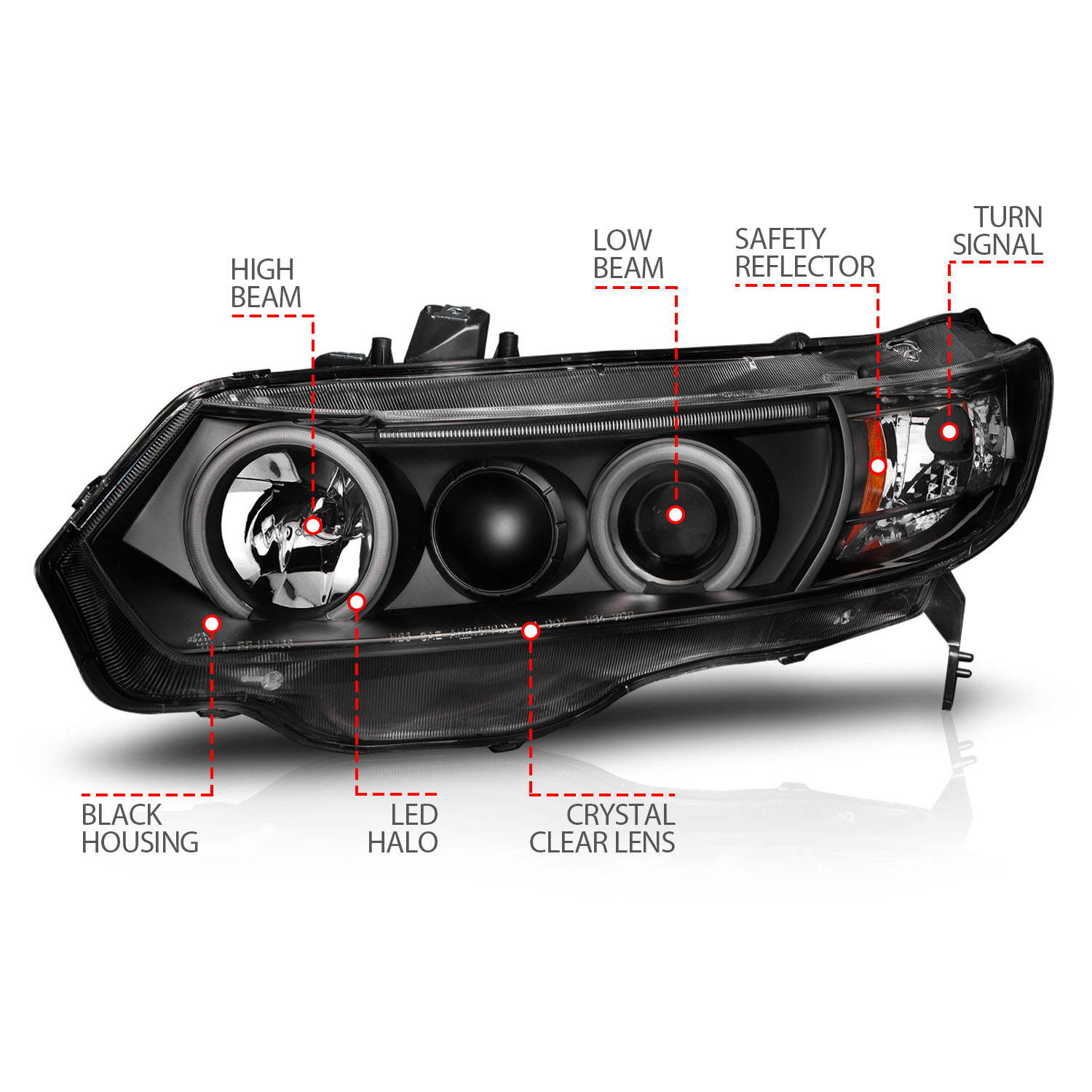 ANZO USA Projector Headlight Set w/Halo 121062