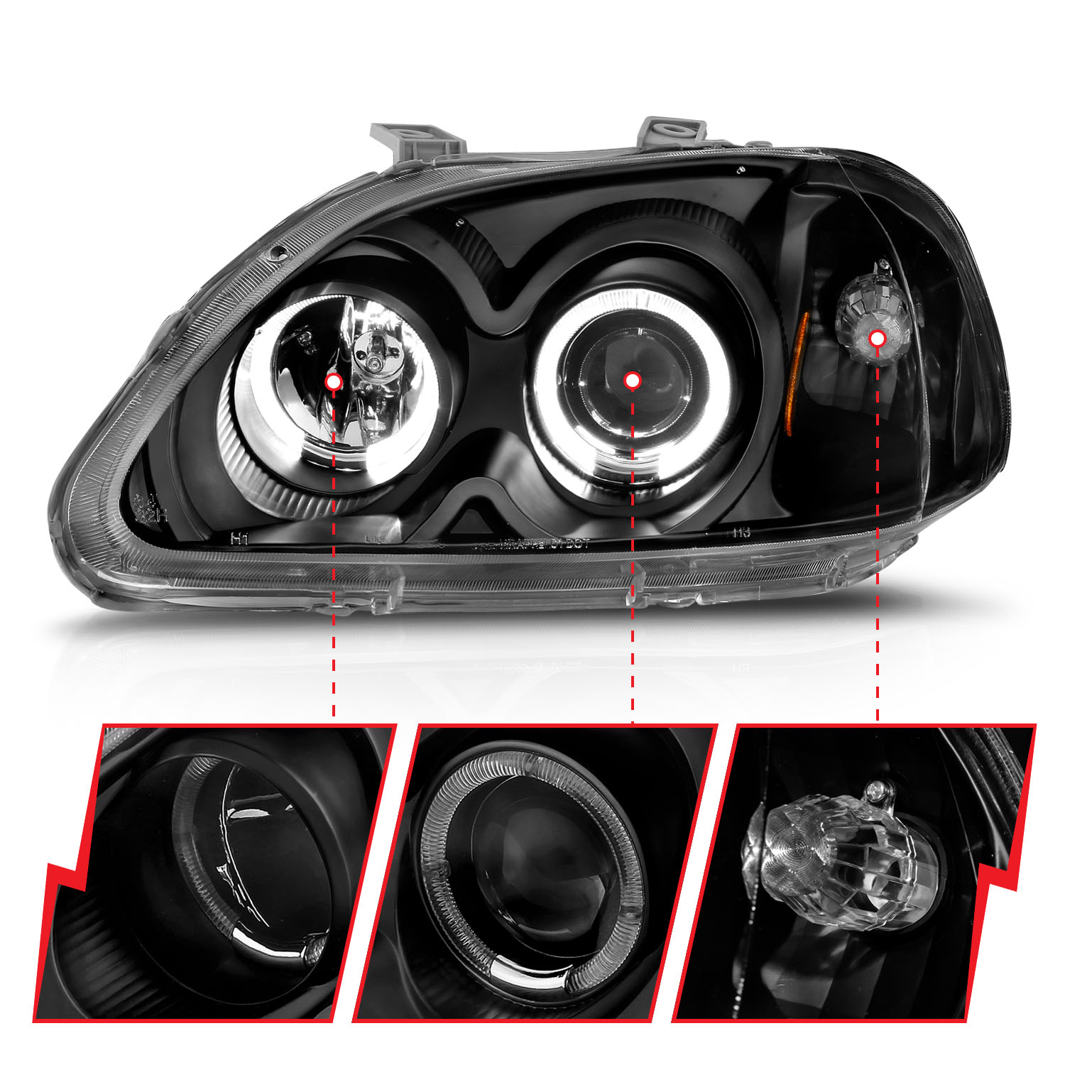 ANZO USA Projector Headlight Set w/Halo 121068