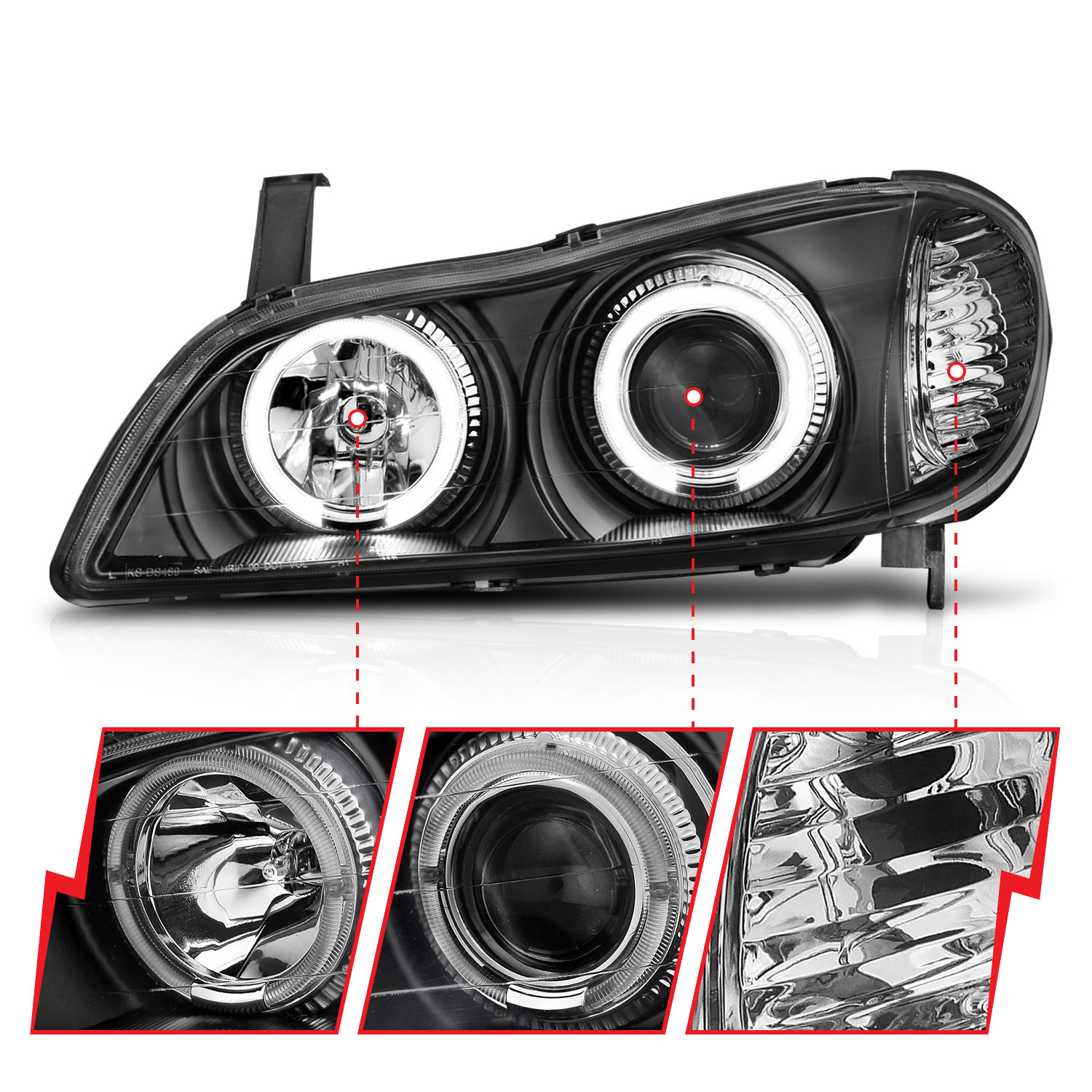 ANZO USA Projector Headlight Set w/Halo 121077