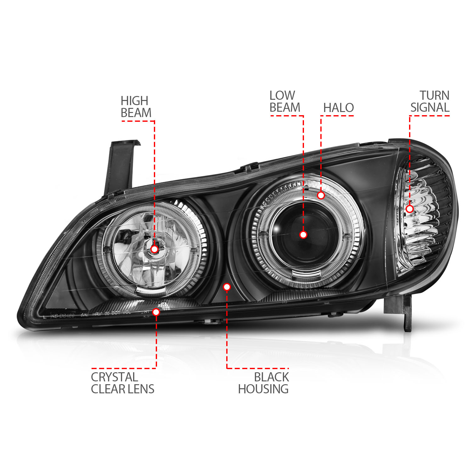ANZO USA Projector Headlight Set w/Halo 121077