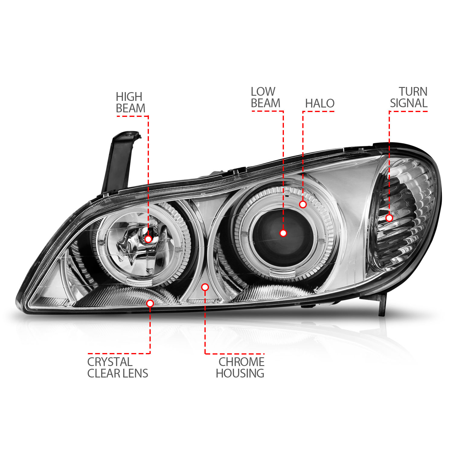 ANZO USA Projector Headlight Set w/Halo 121078