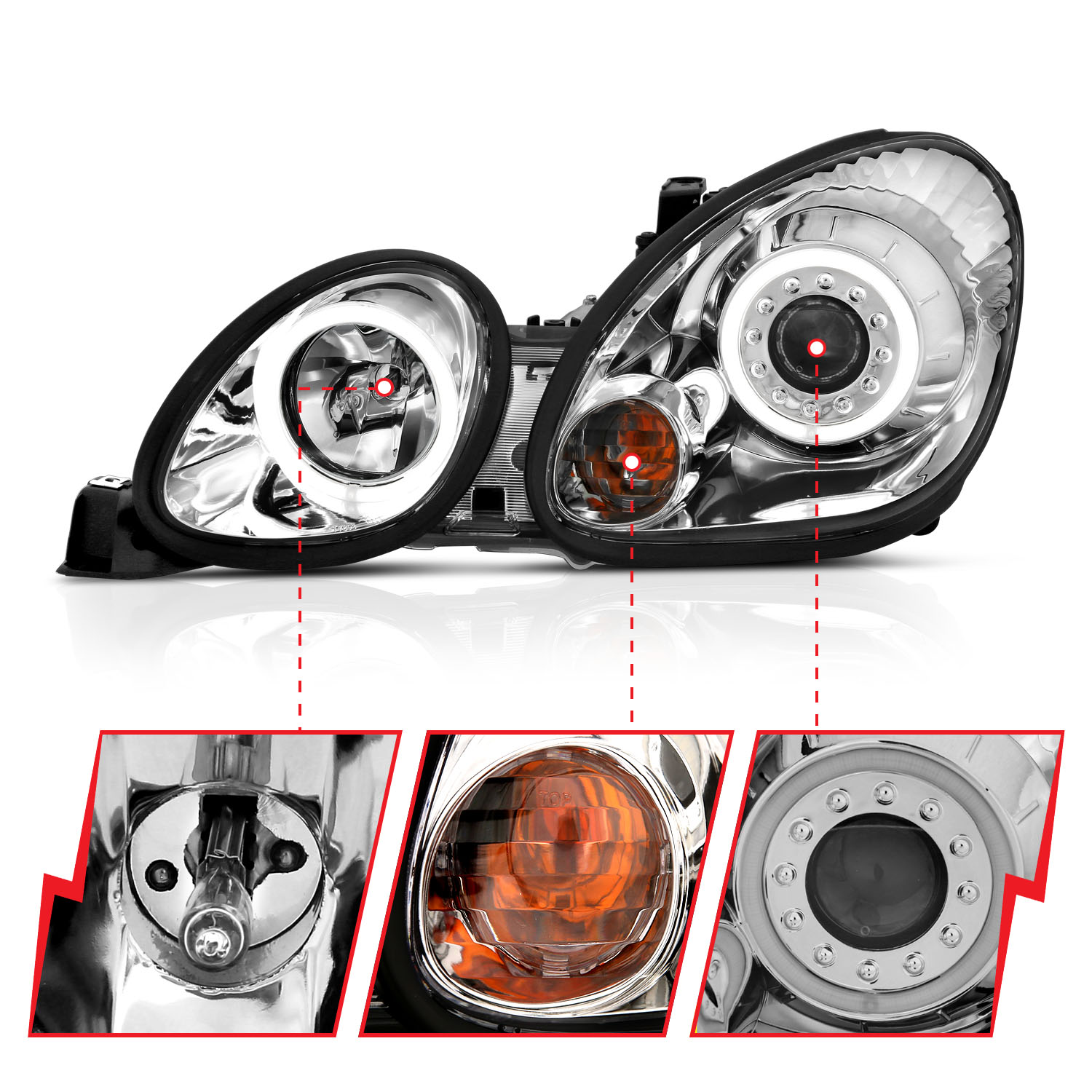 ANZO USA Projector Headlight Set w/Halo 121143