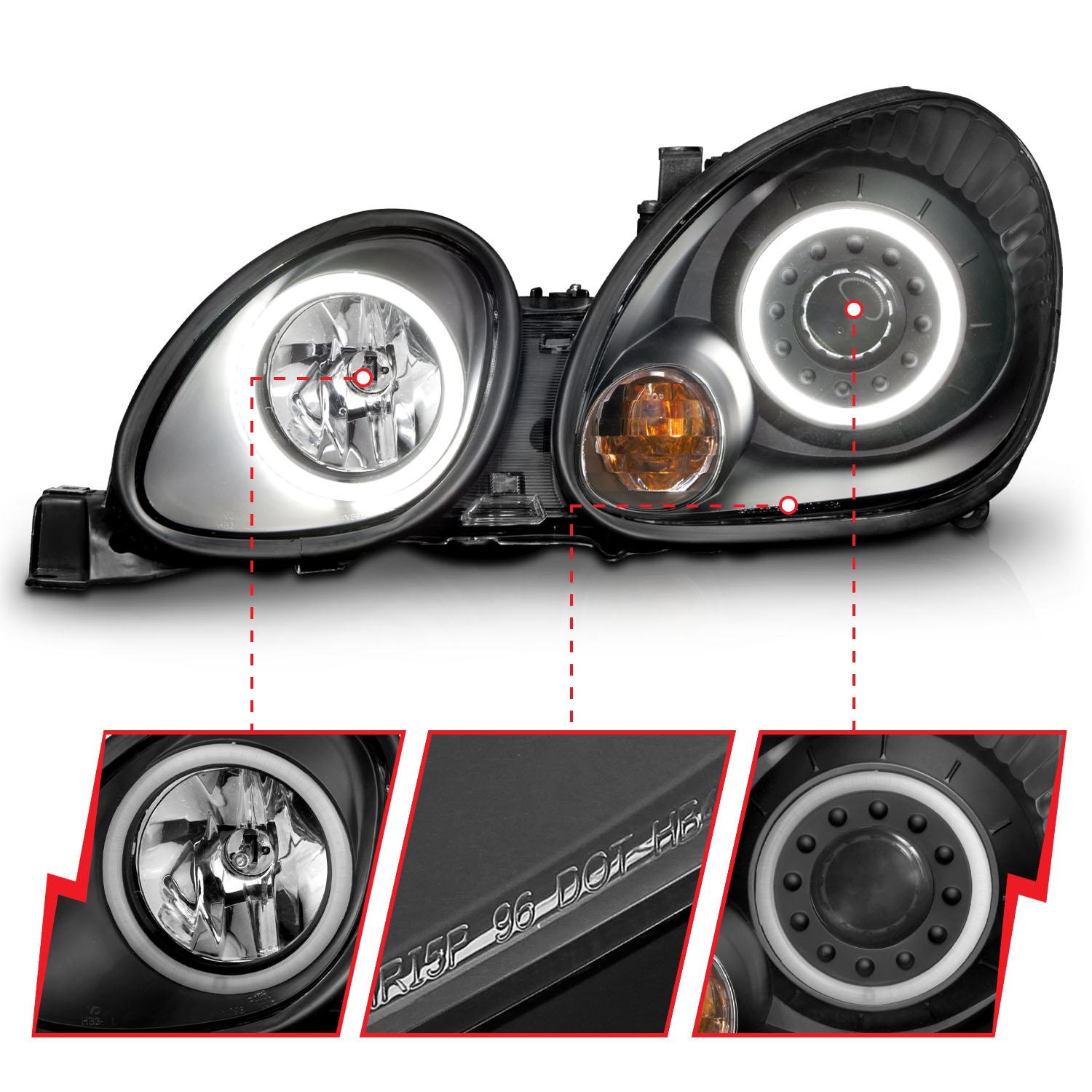 ANZO USA Projector Headlight Set w/Halo 121144