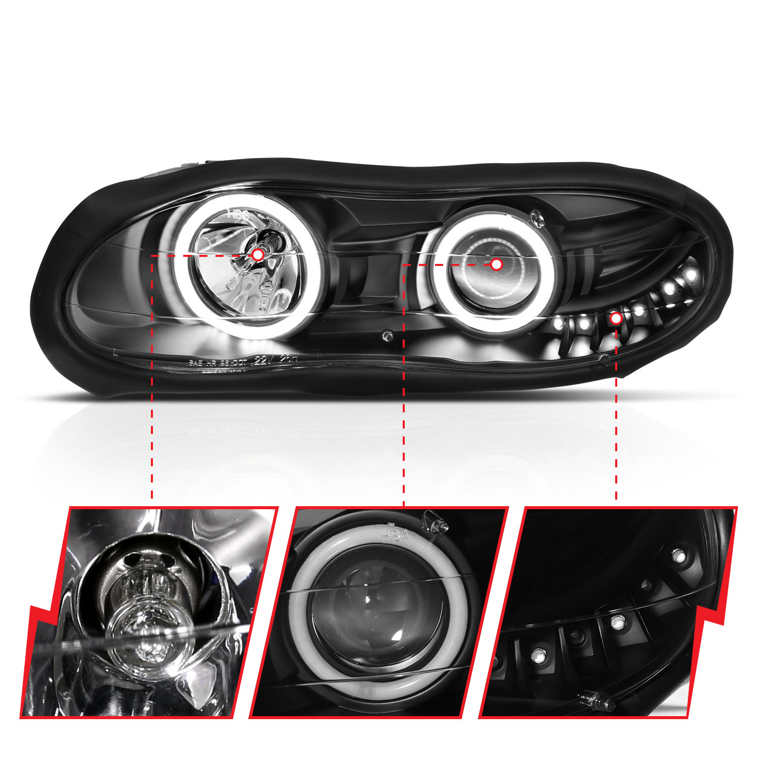 ANZO USA Projector Headlight Set w/Halo 121160