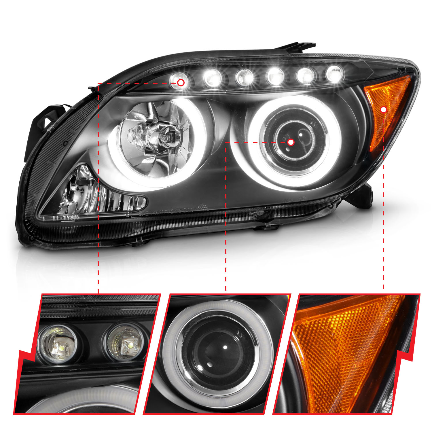 ANZO USA Projector Headlight Set w/Halo 121119